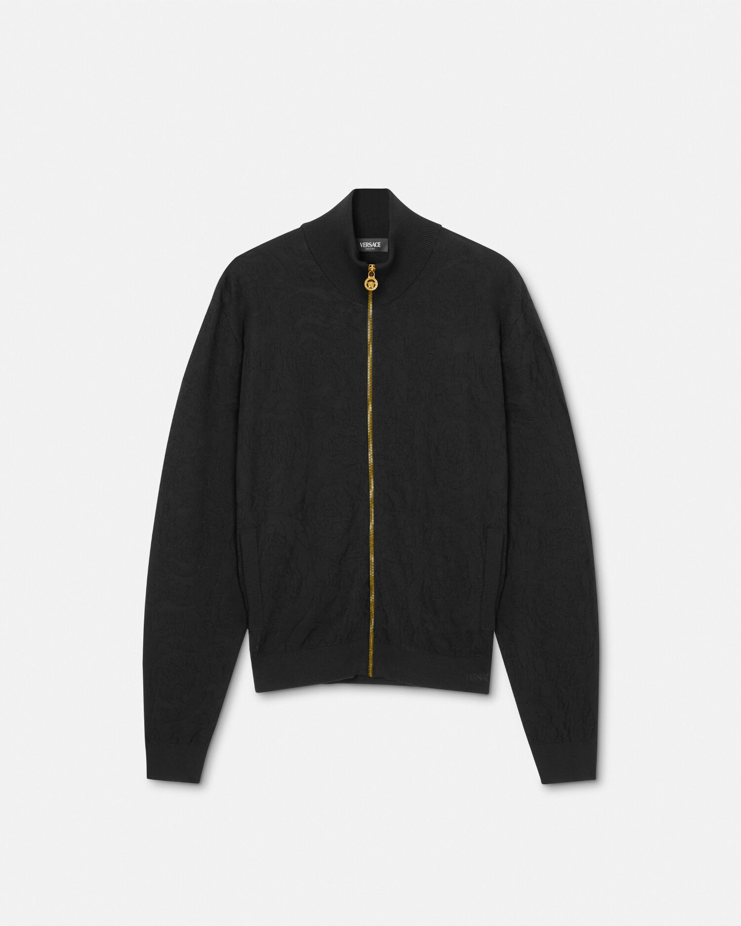 Silk-Cotton Knit Zip Sweater Black | VERSACE