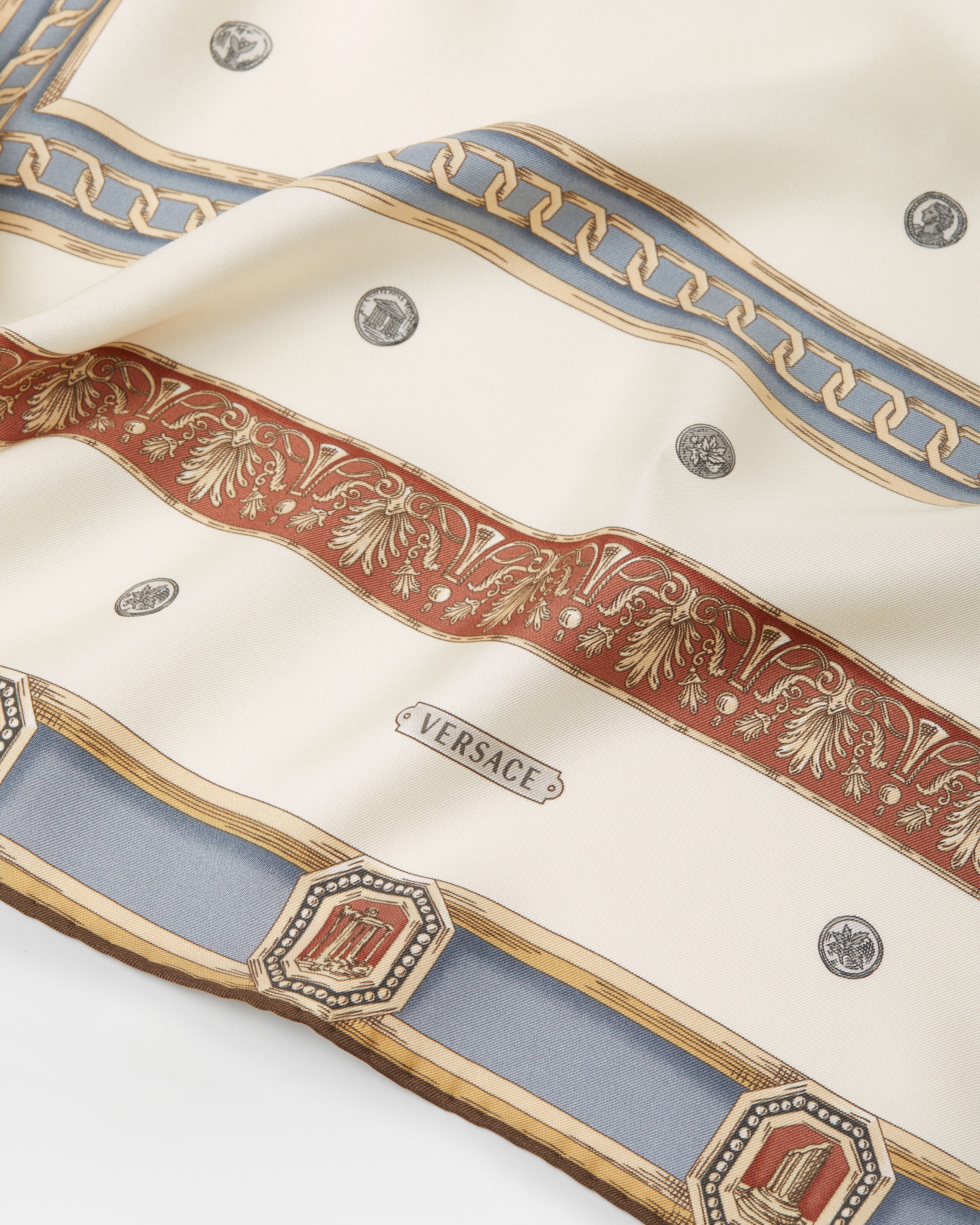 Printed Silk Twill Scarf 90 cm White,Print | VERSACE
