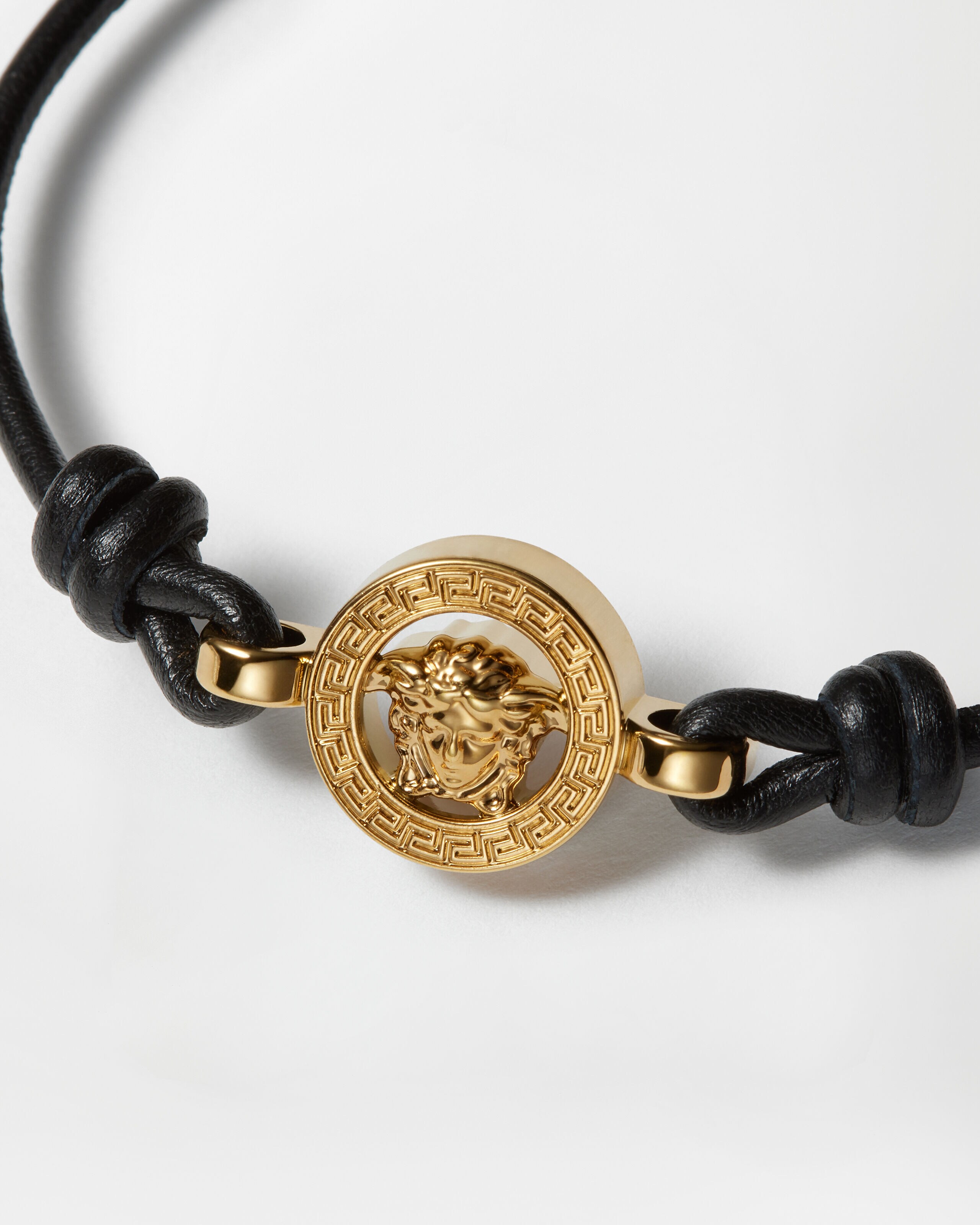 Medusa '95 Leather Bracelet Black,Gold | VERSACE US