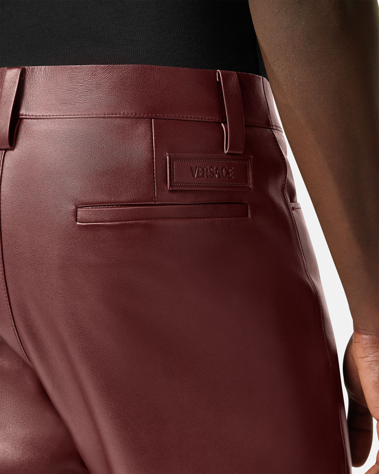 Mens burgundy leather pants discount