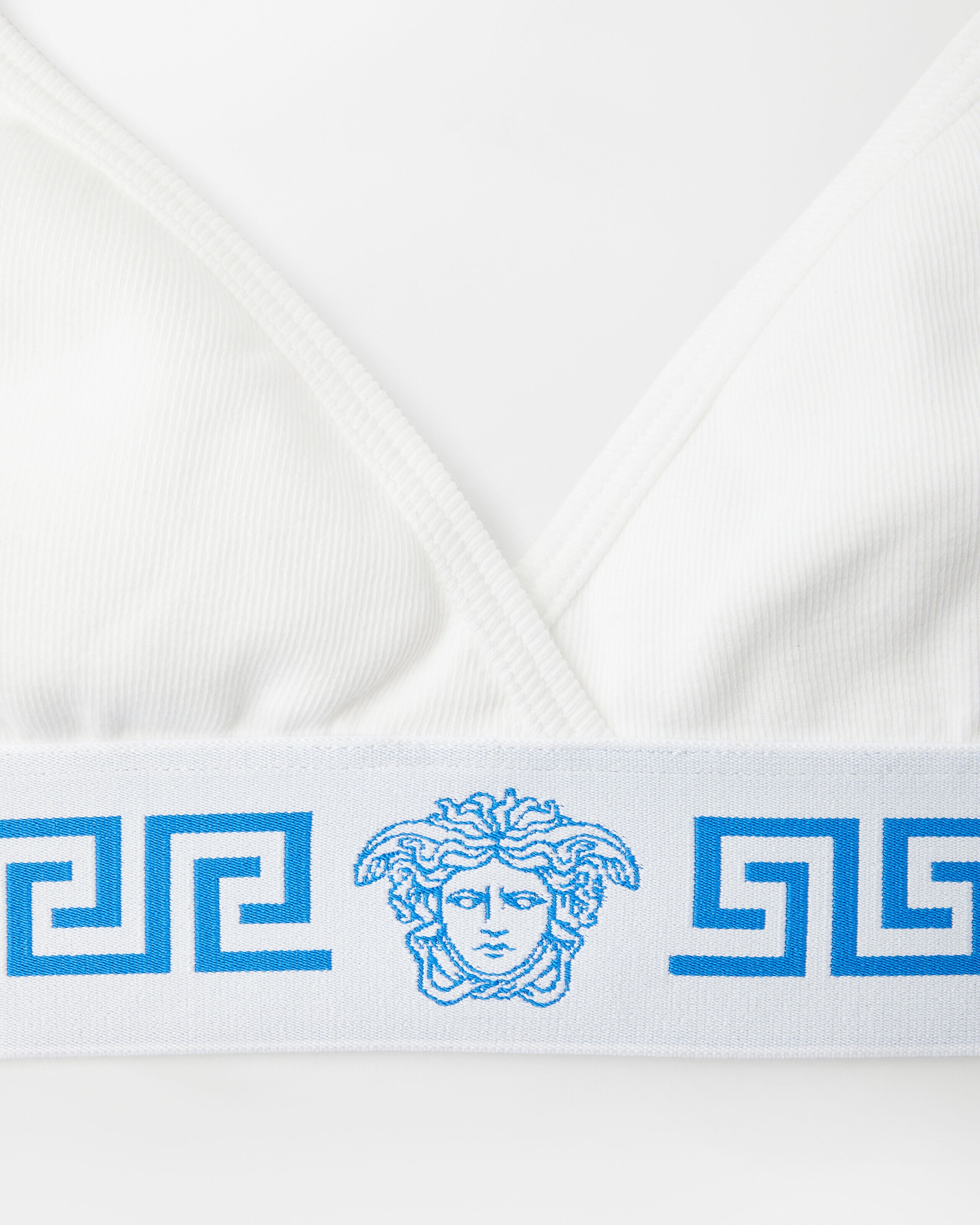 Ribbed Cotton-Jersey Bralette White,Blue | VERSACE IN