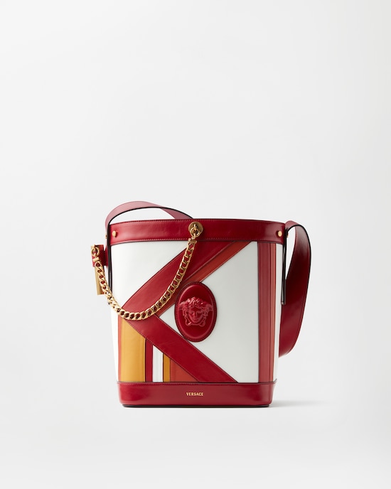 Pivot petit sac seau en cuir patchwork  Rouge+Blanc 1