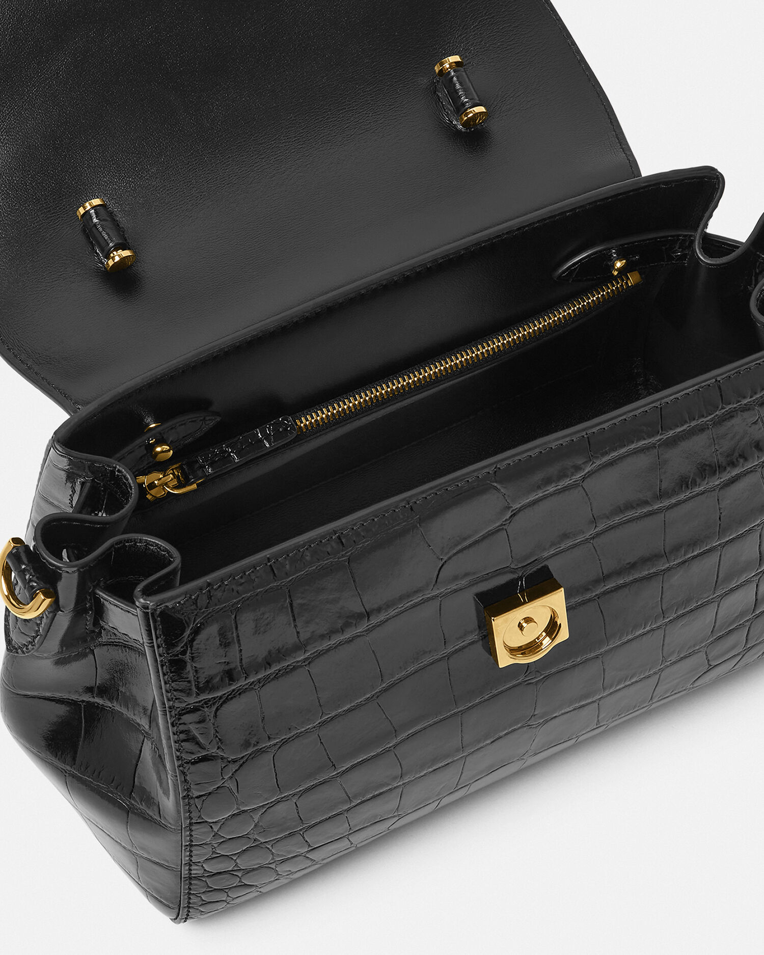 Bolso de mano La Medusa efecto cocodrilo Negro Oro VERSACE ES