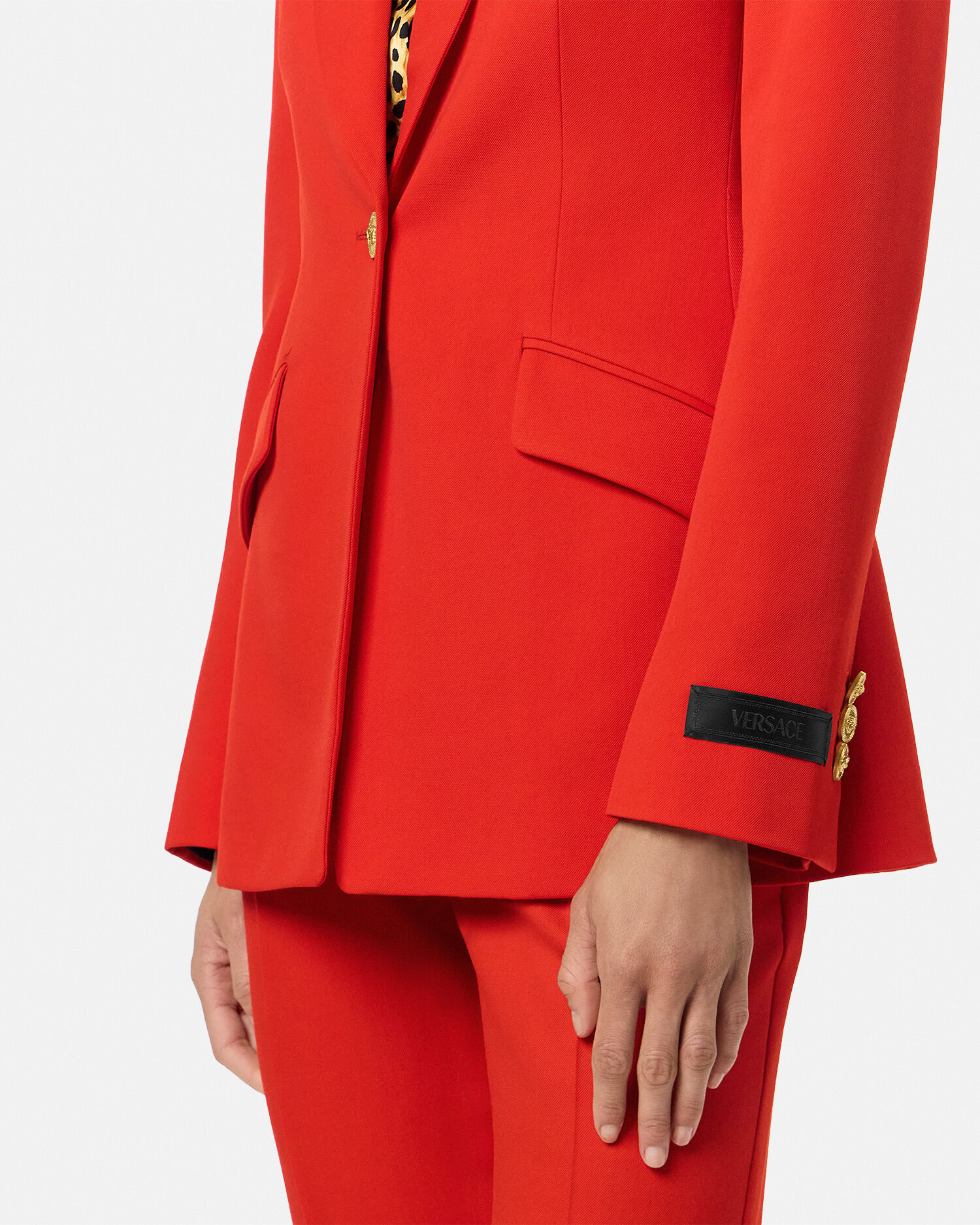 Wool Single-Breasted DV Blazer Red | VERSACE US