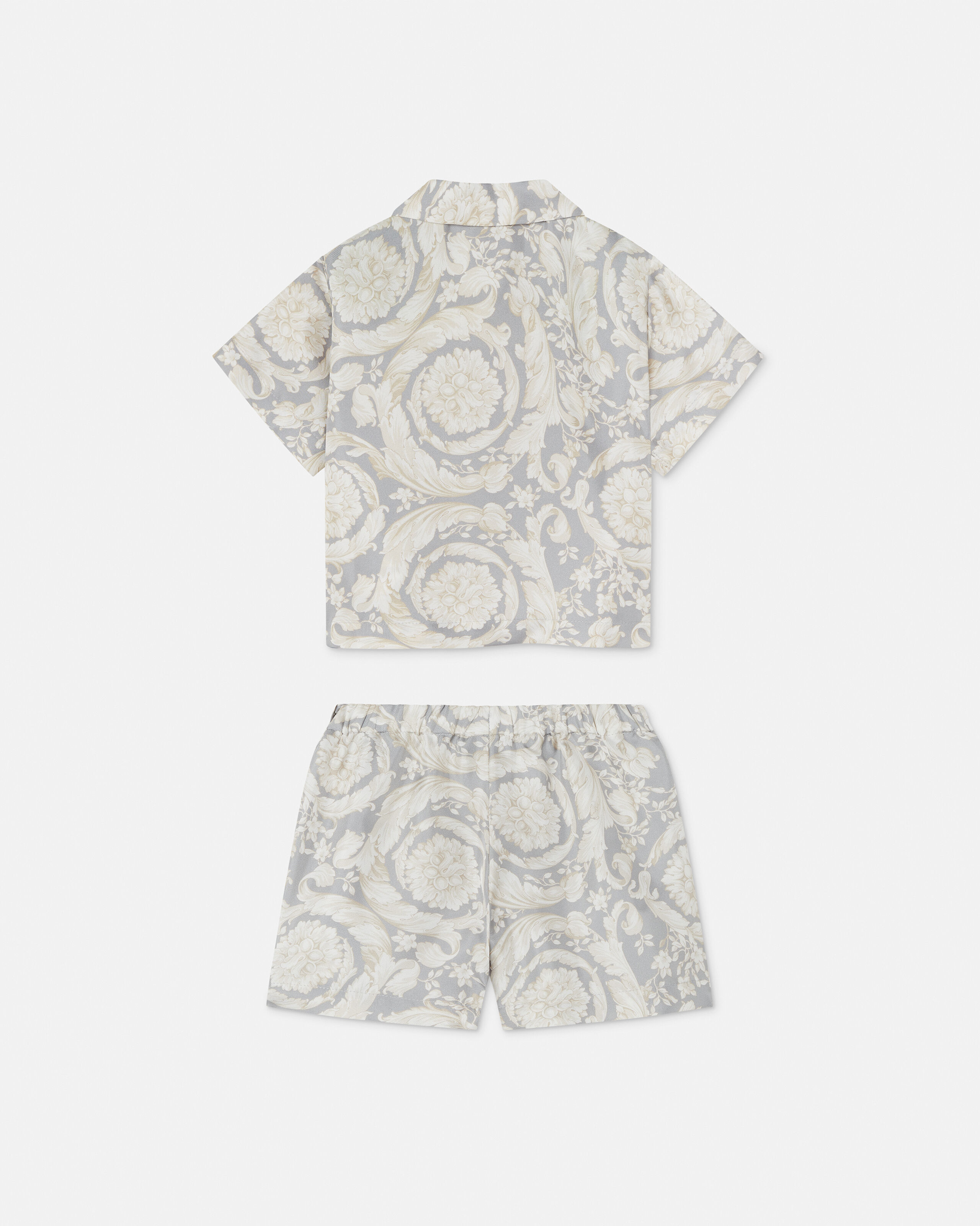 Baby Printed Silk Twill Shirt Set Gray | VERSACE US