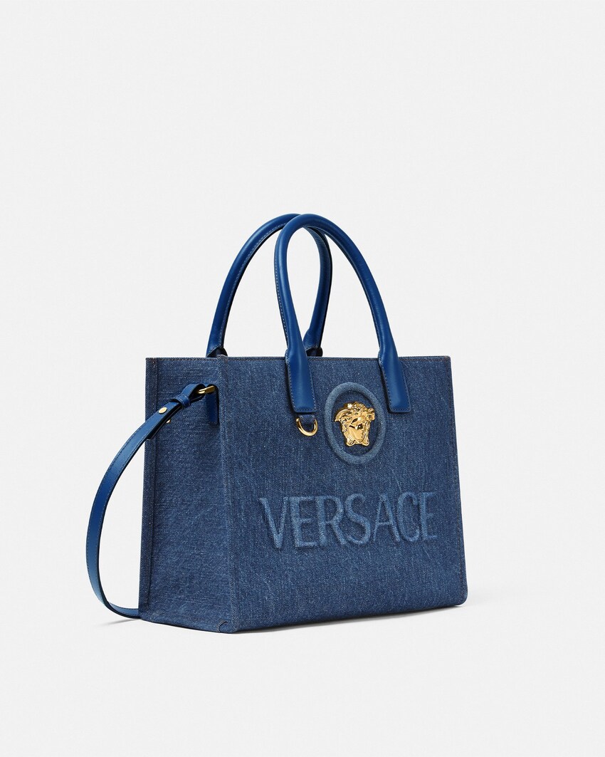 Versace La Medusa Small Denim Tote Blue 2