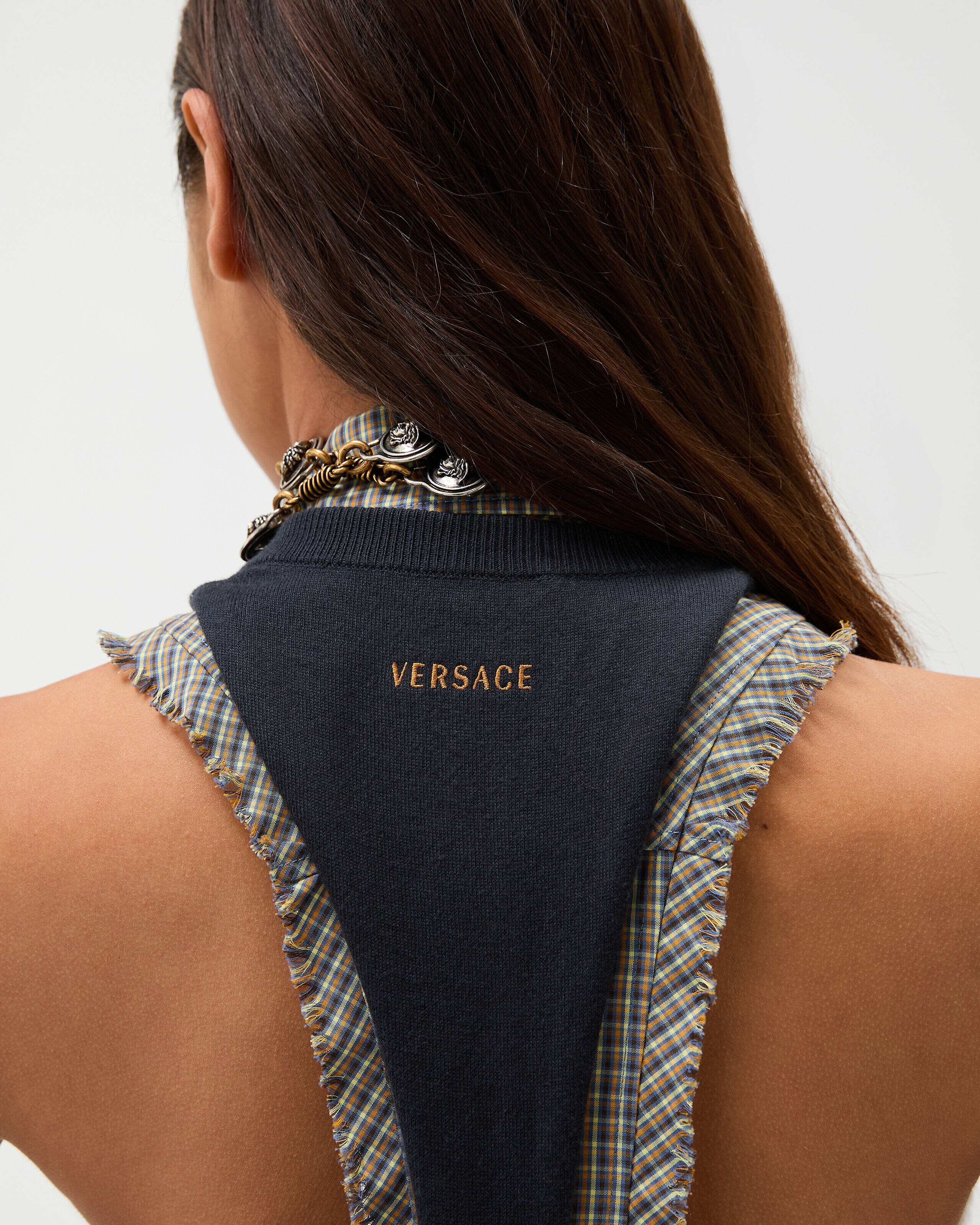 Cotton-Cashmere Knit Tank Top Blue | VERSACE ZA