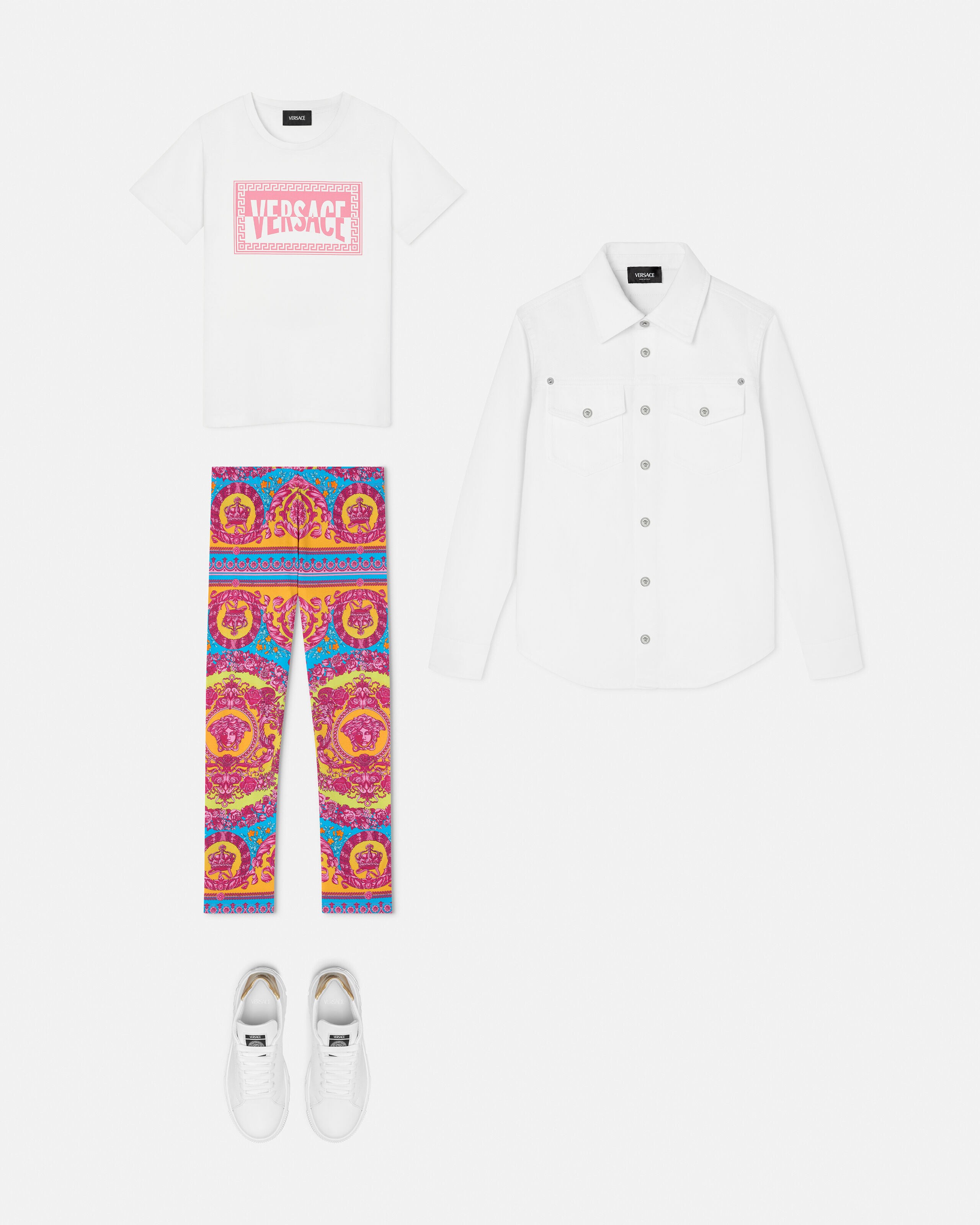 Kids Printed Cotton-Jersey T-Shirt White,Pink | VERSACE US