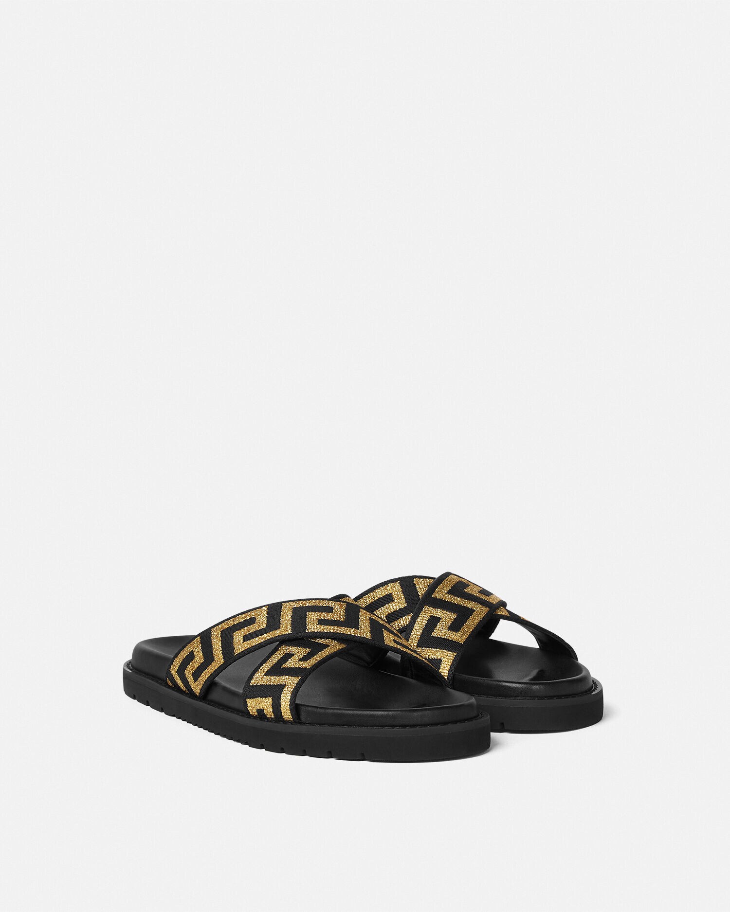 Jacquard Nappa Sandals Black | VERSACE US