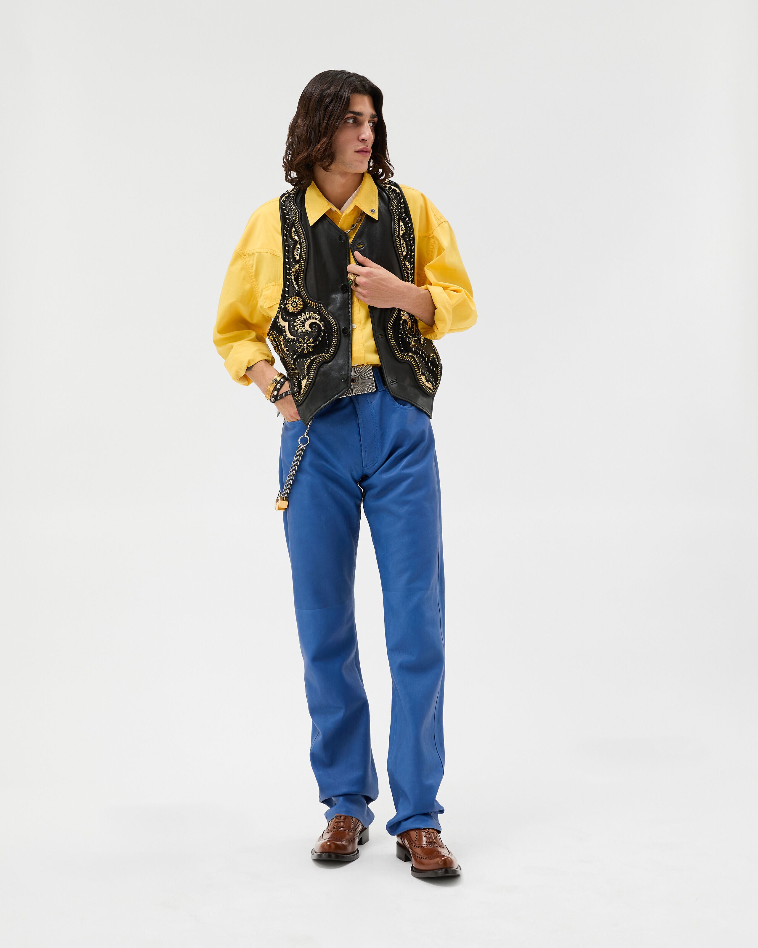 VERSACE ネイビーレザー パンツ Leather Pants Blue | VERSACE US