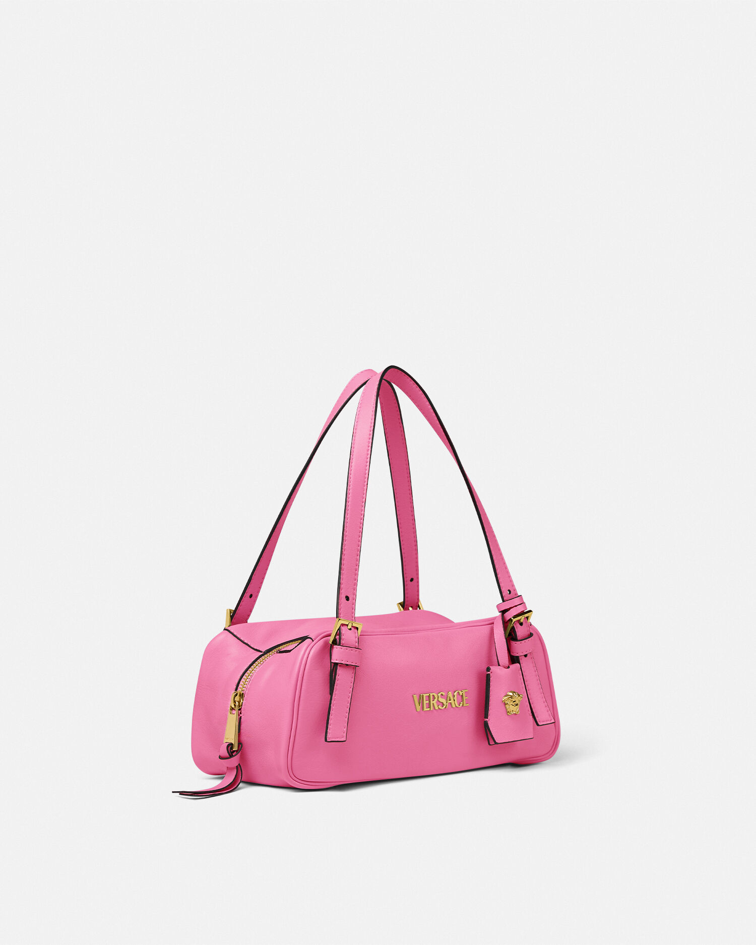 Versace Tag Nappa Bowling Bag Pink | VERSACE US