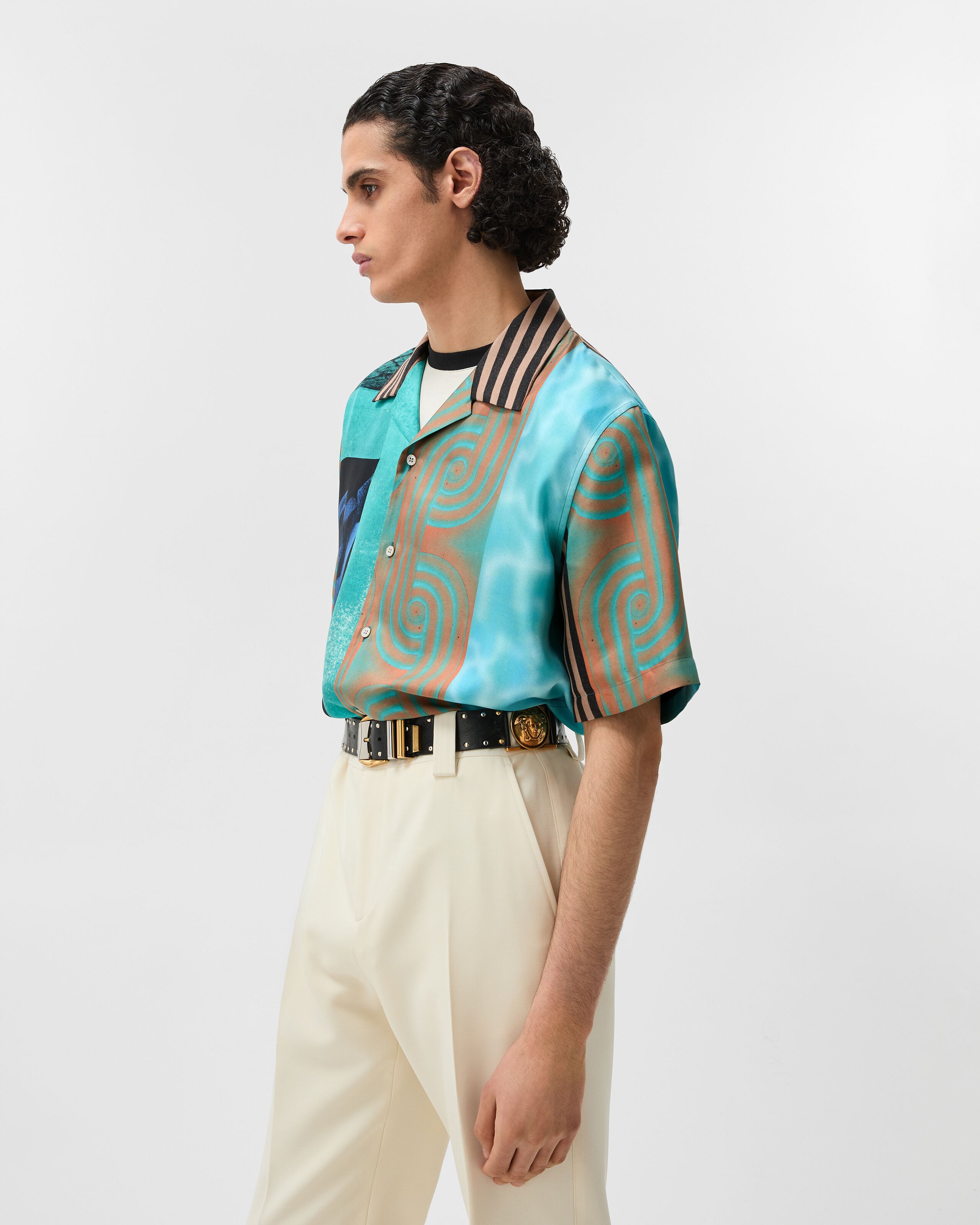 Printed Silk Twill Shirt Print | VERSACE US