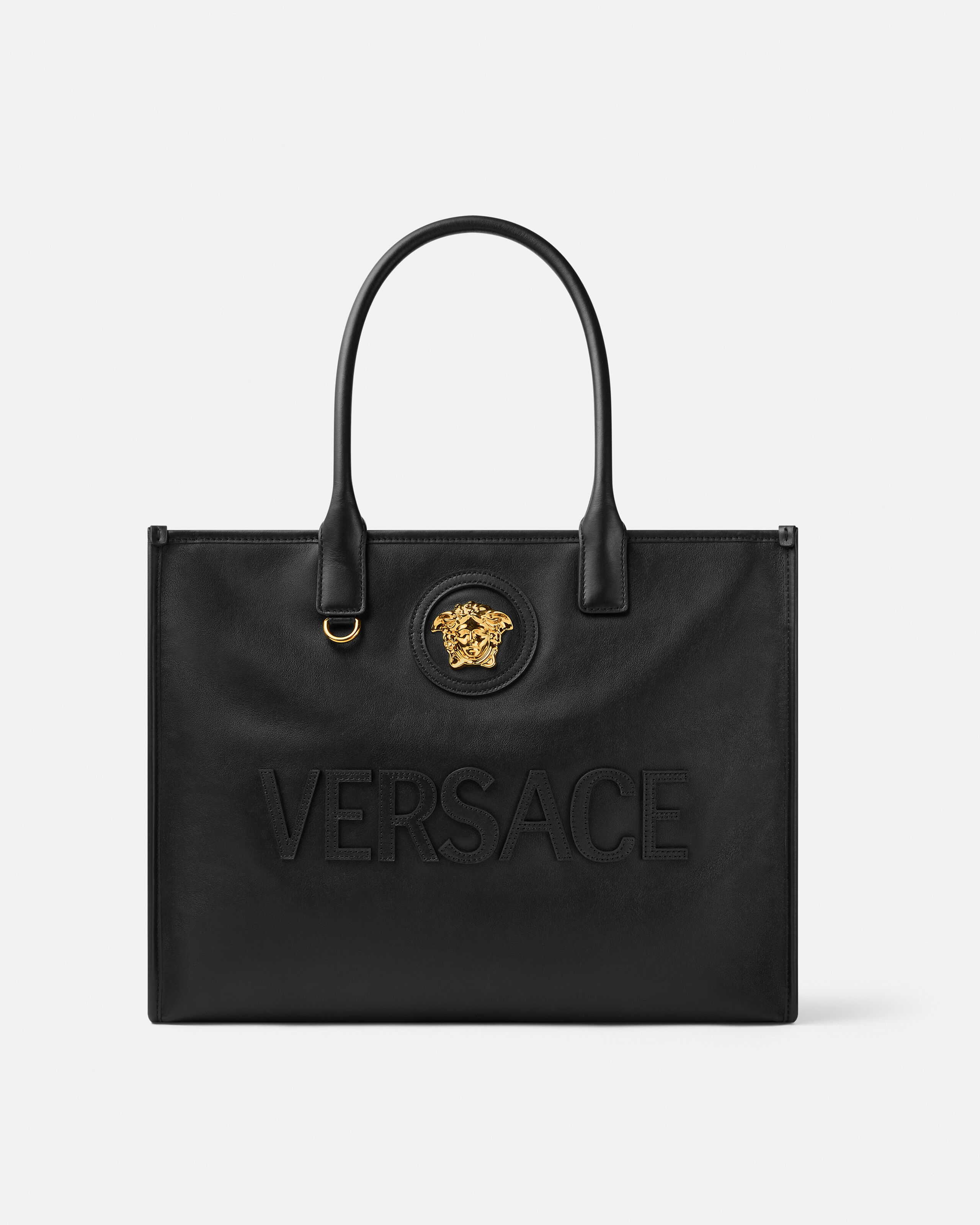 La Medusa Large Leather Tote Black,Gold | VERSACE US