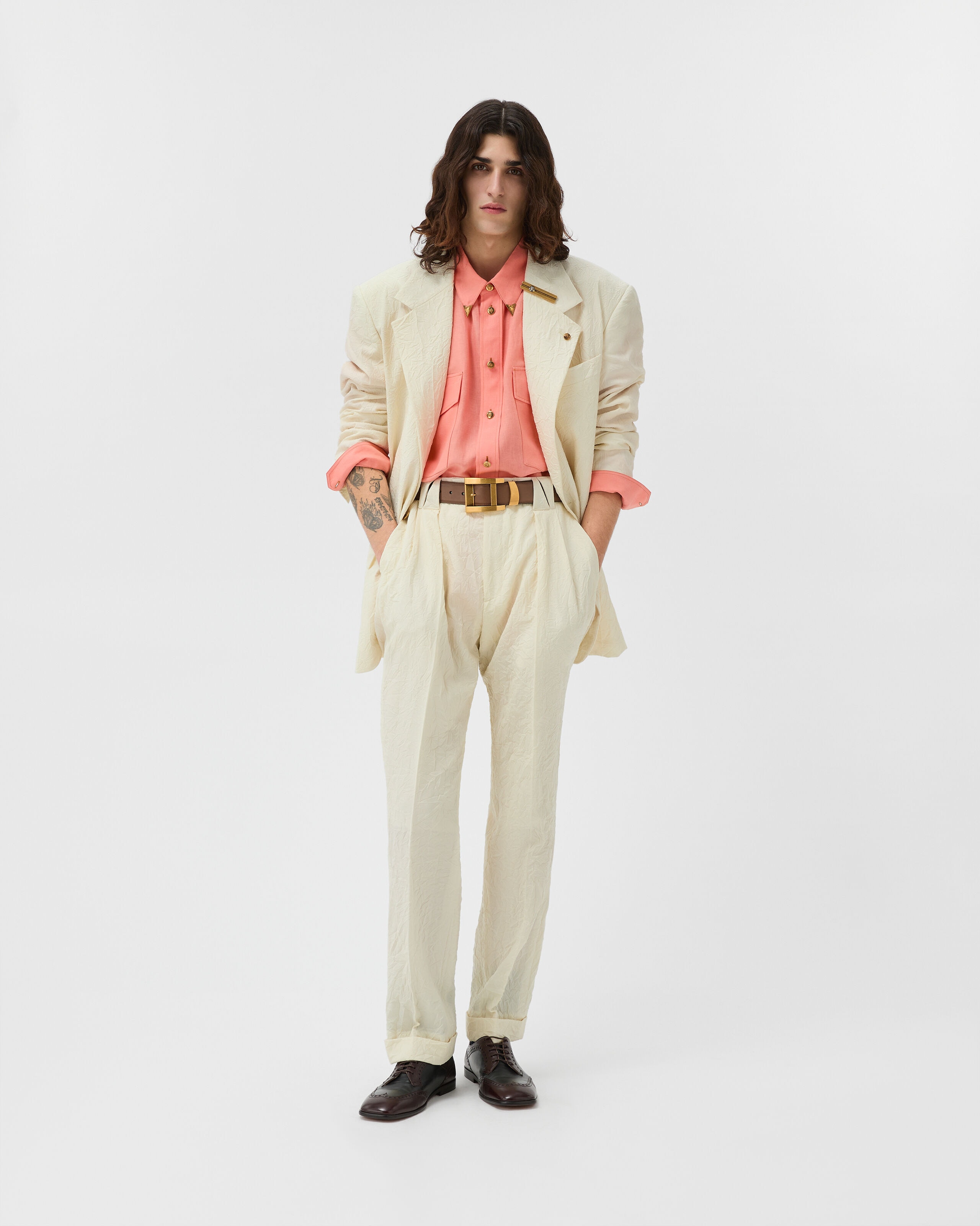 Wool Creased Blazer White | VERSACE US