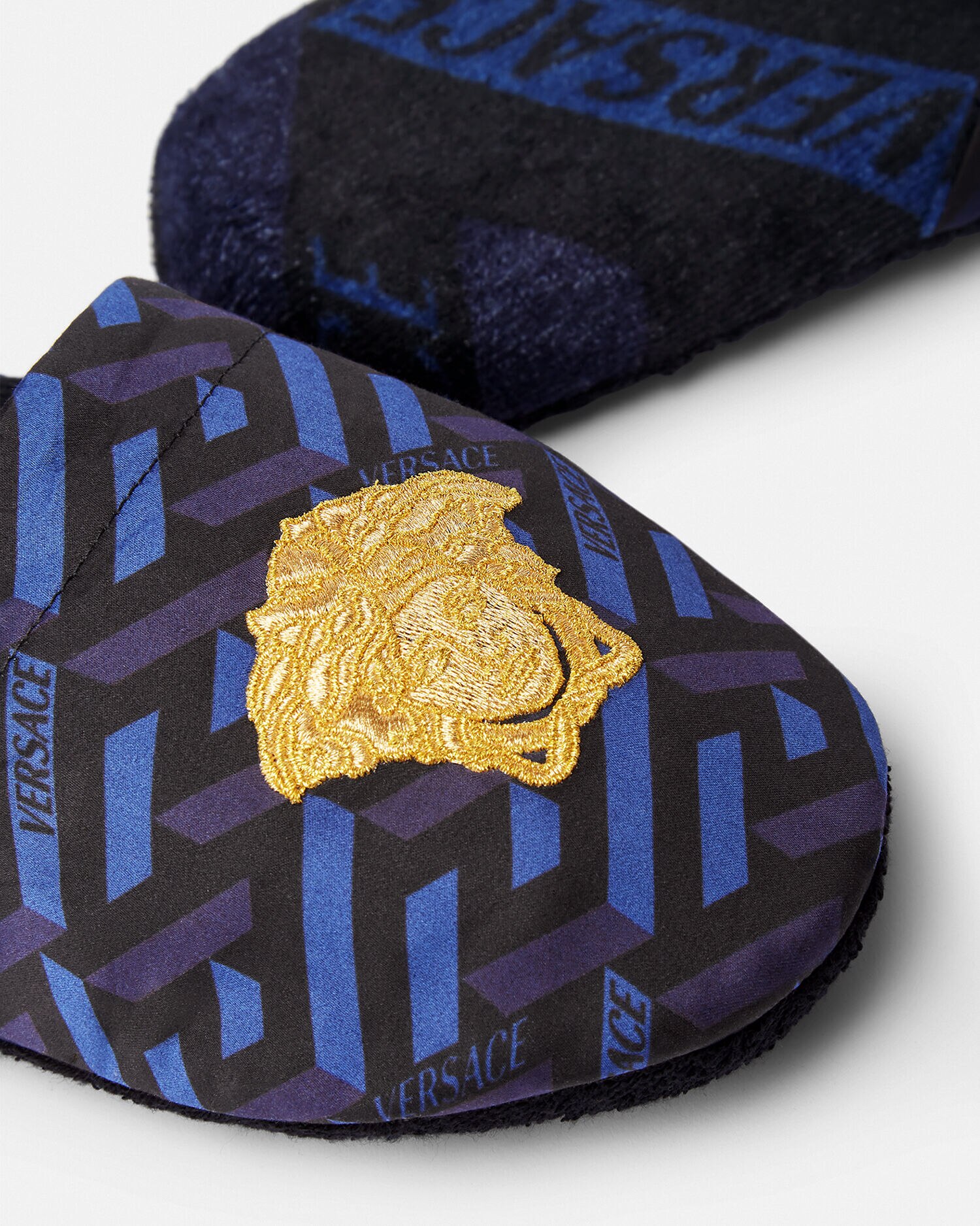 Versace Embroidered La Greca Slippers Home Collection Online