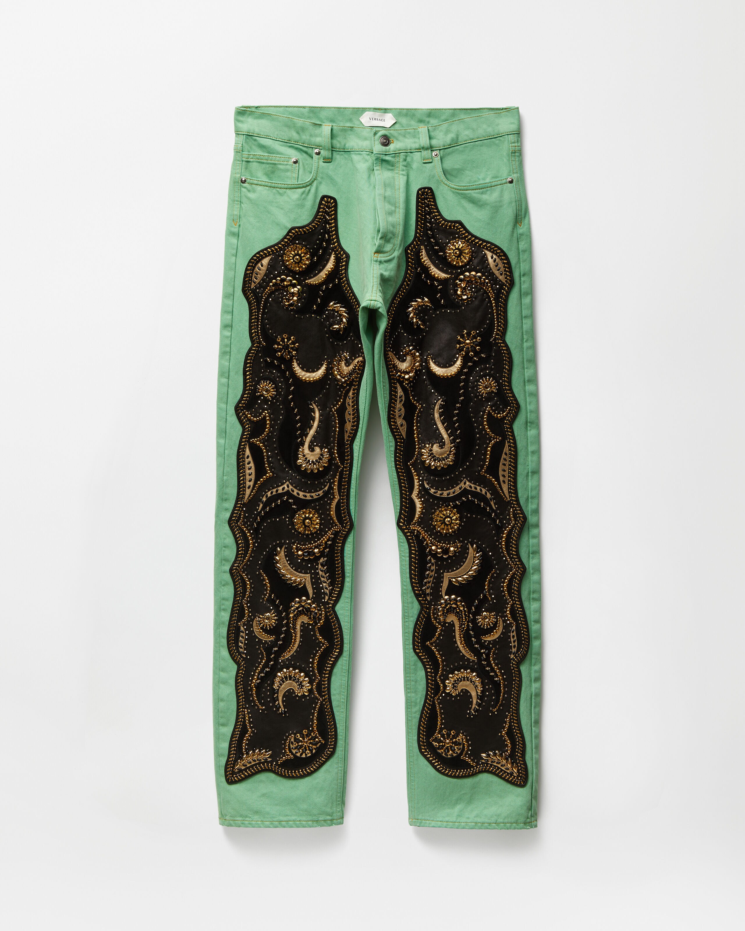 Embroidered Straight Jeans Green | VERSACE ZA