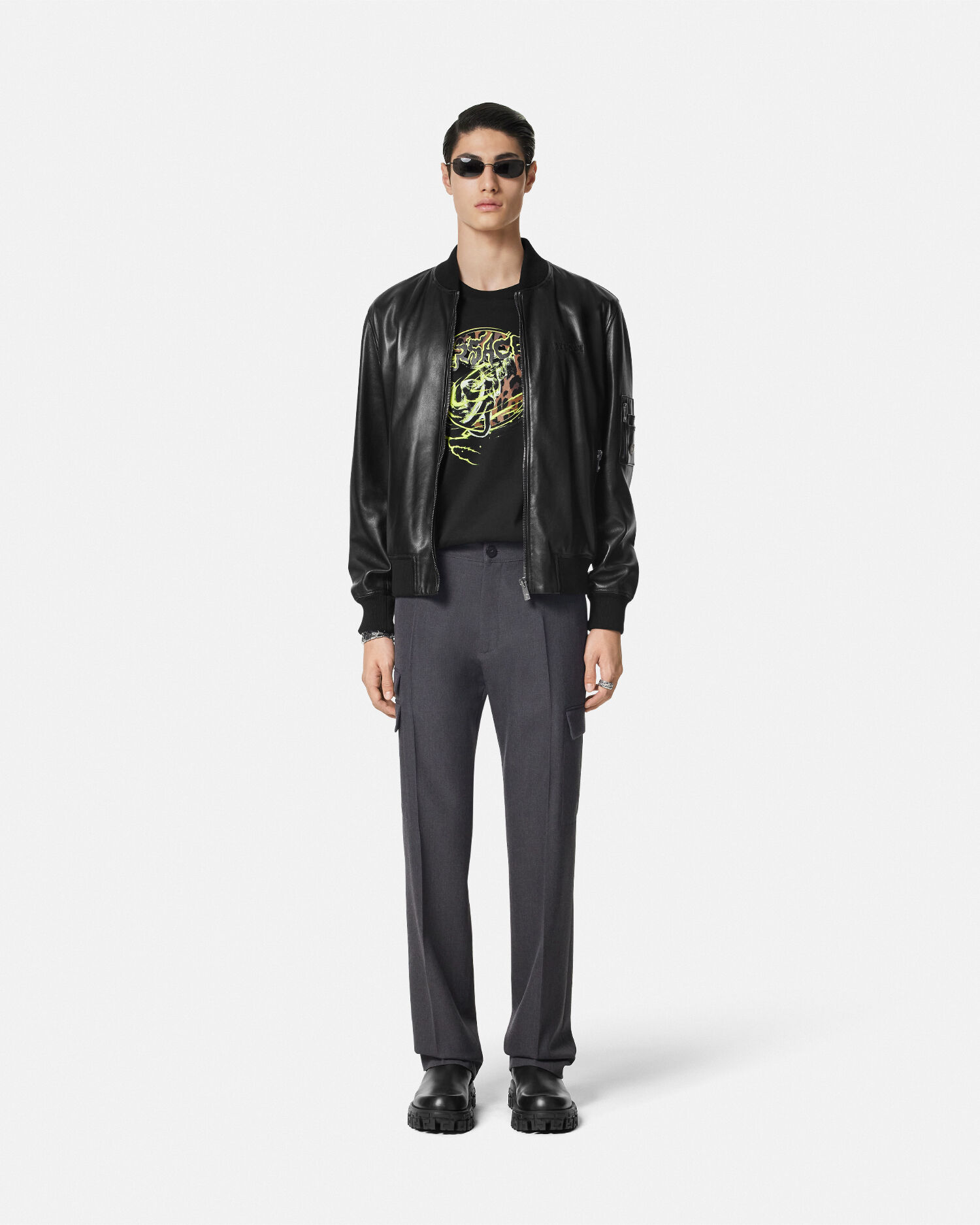 Versace leather t shirt new arrivals