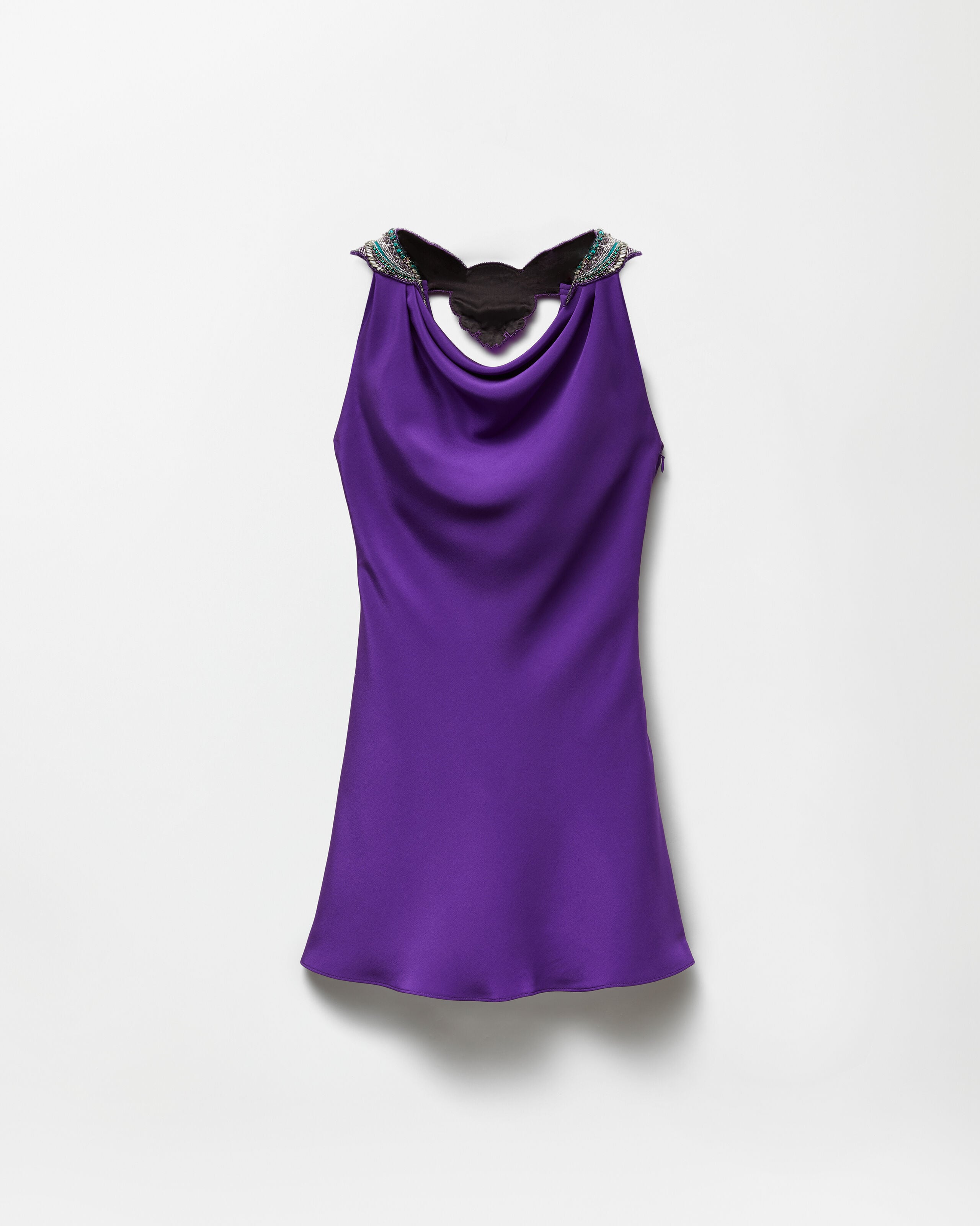 Embroidered Silk Mini Dress Purple | VERSACE US