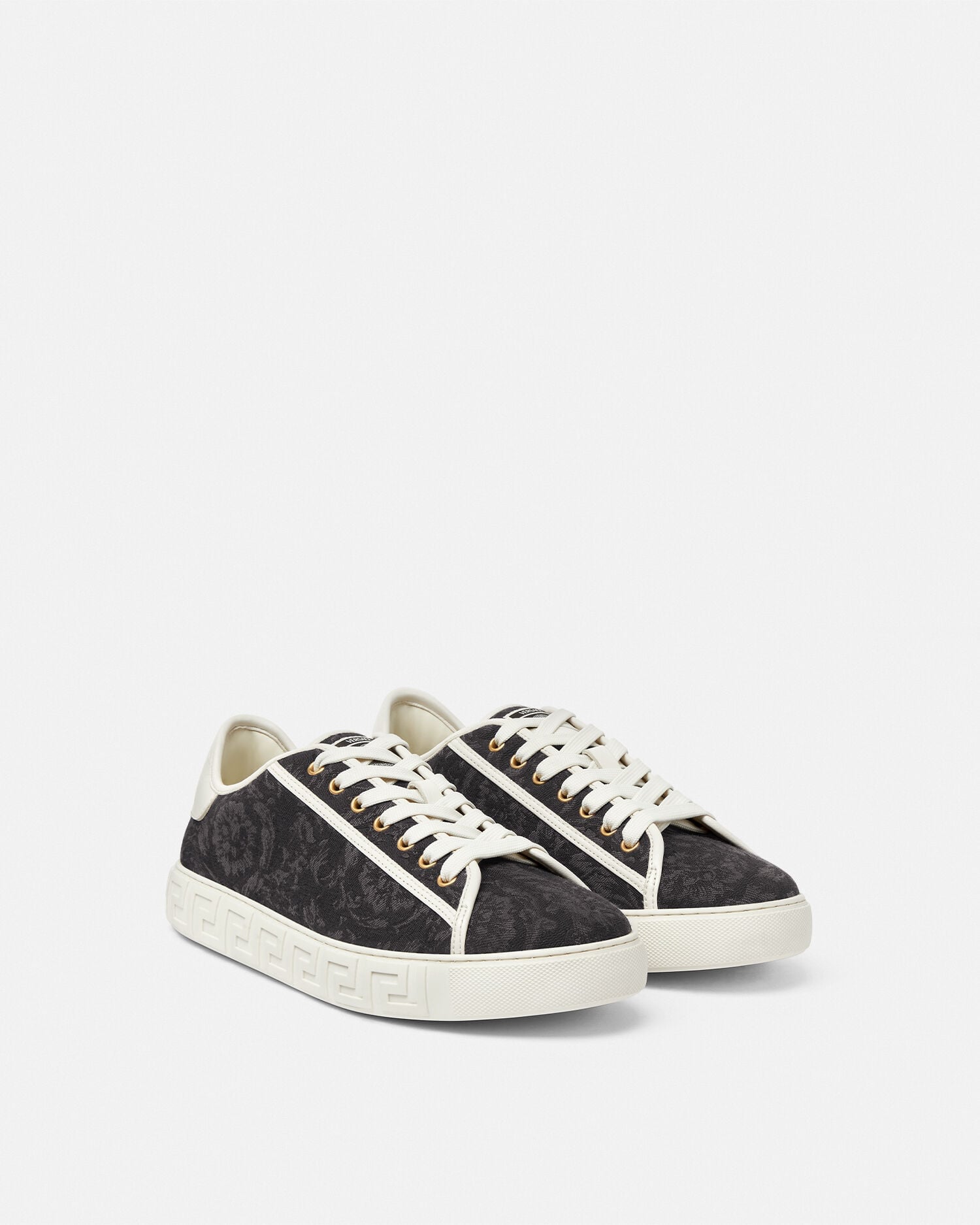 Greca Jacquard Canvas Sneakers Black,Print | VERSACE US