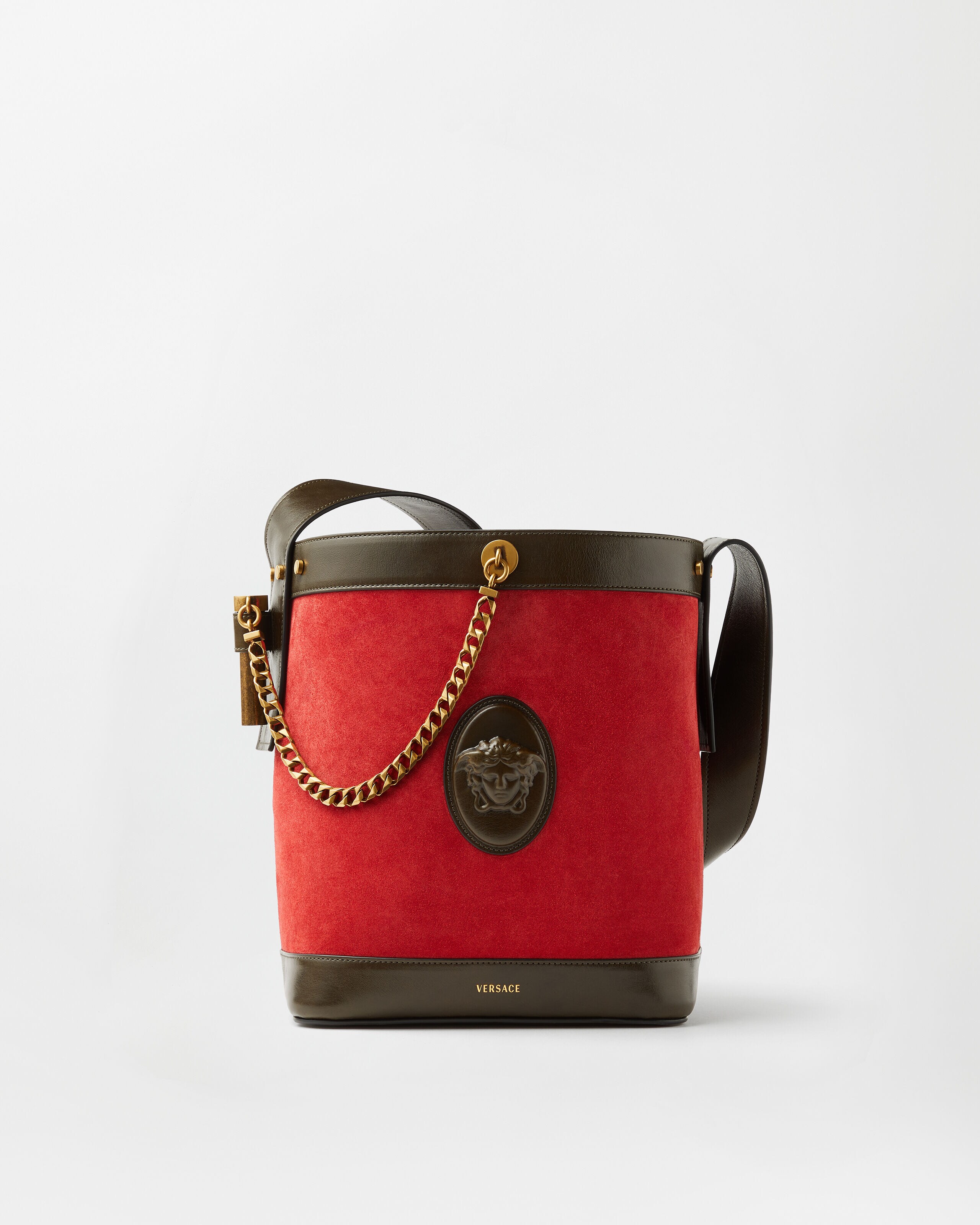 Versace pivot small suede bucket bag