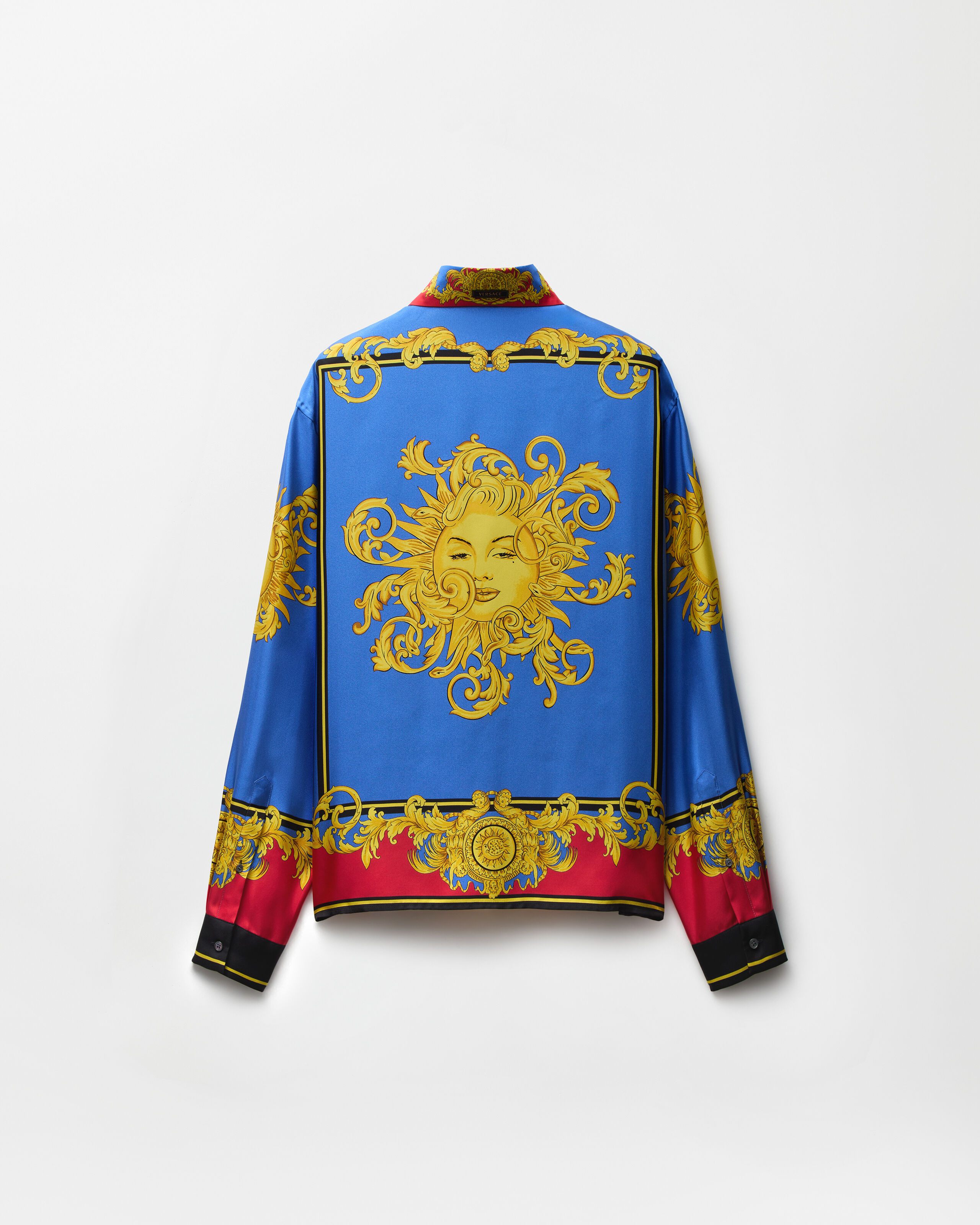 Printed Silk Twill Regular Shirt Blue,Print | VERSACE ZA