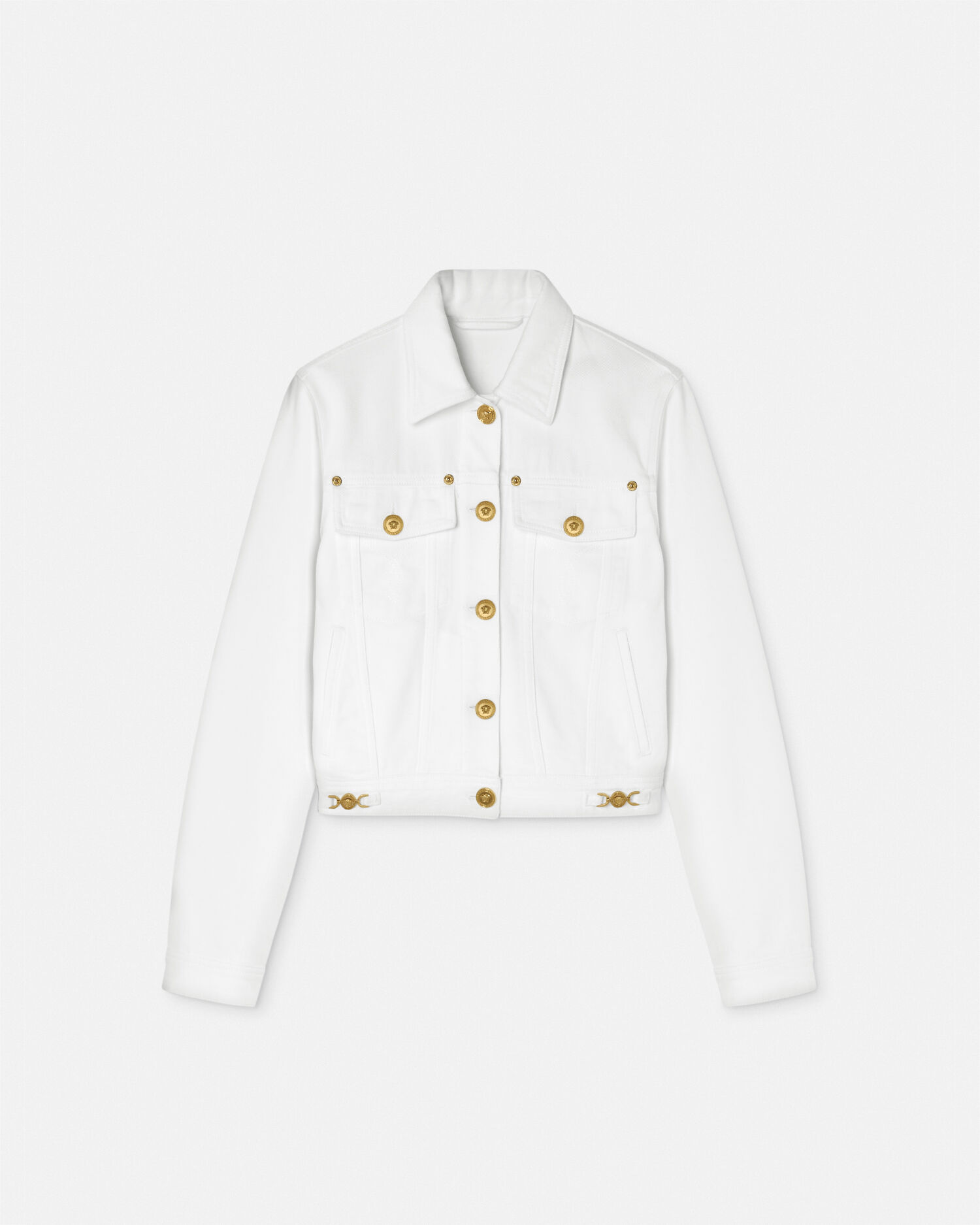 White denim jacket hotsell with gold buttons