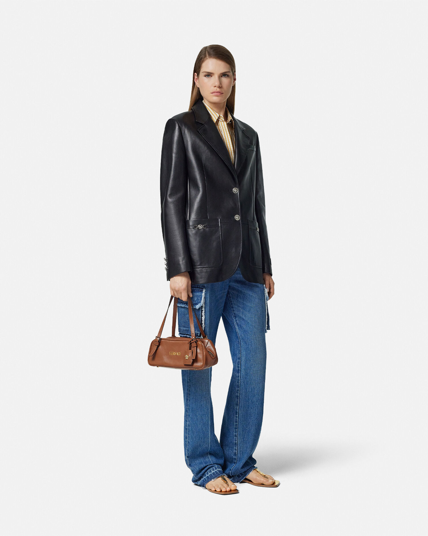 Versace Tag Nappa Bowling Bag Brown | VERSACE UK