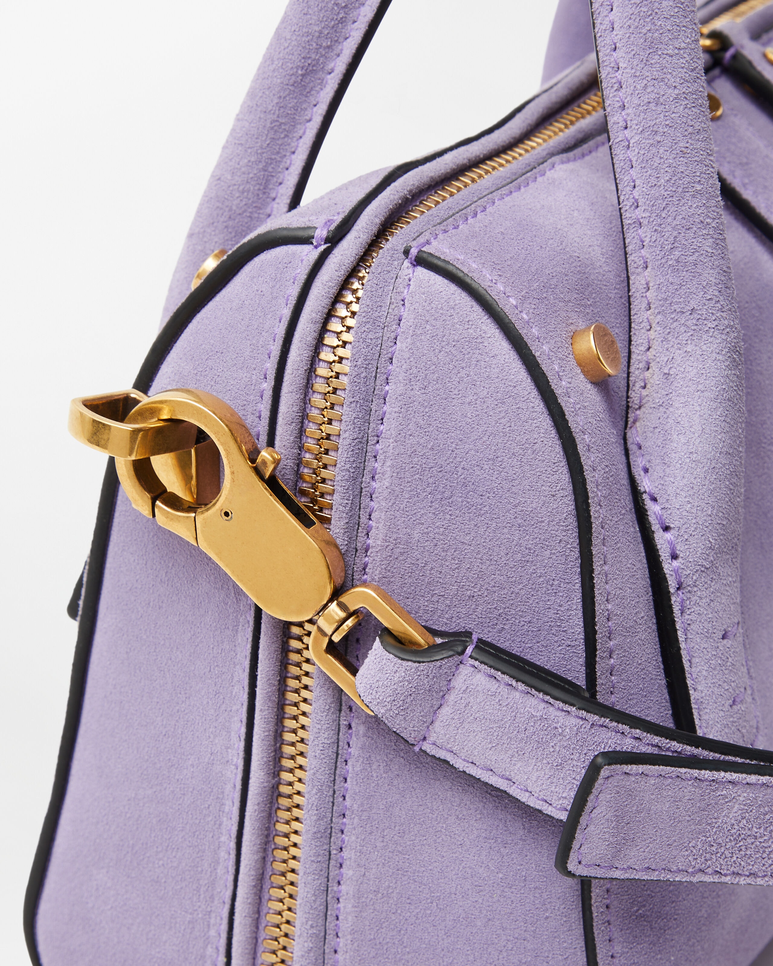 Roomy Small Suede Boston Bag Purple | VERSACE US
