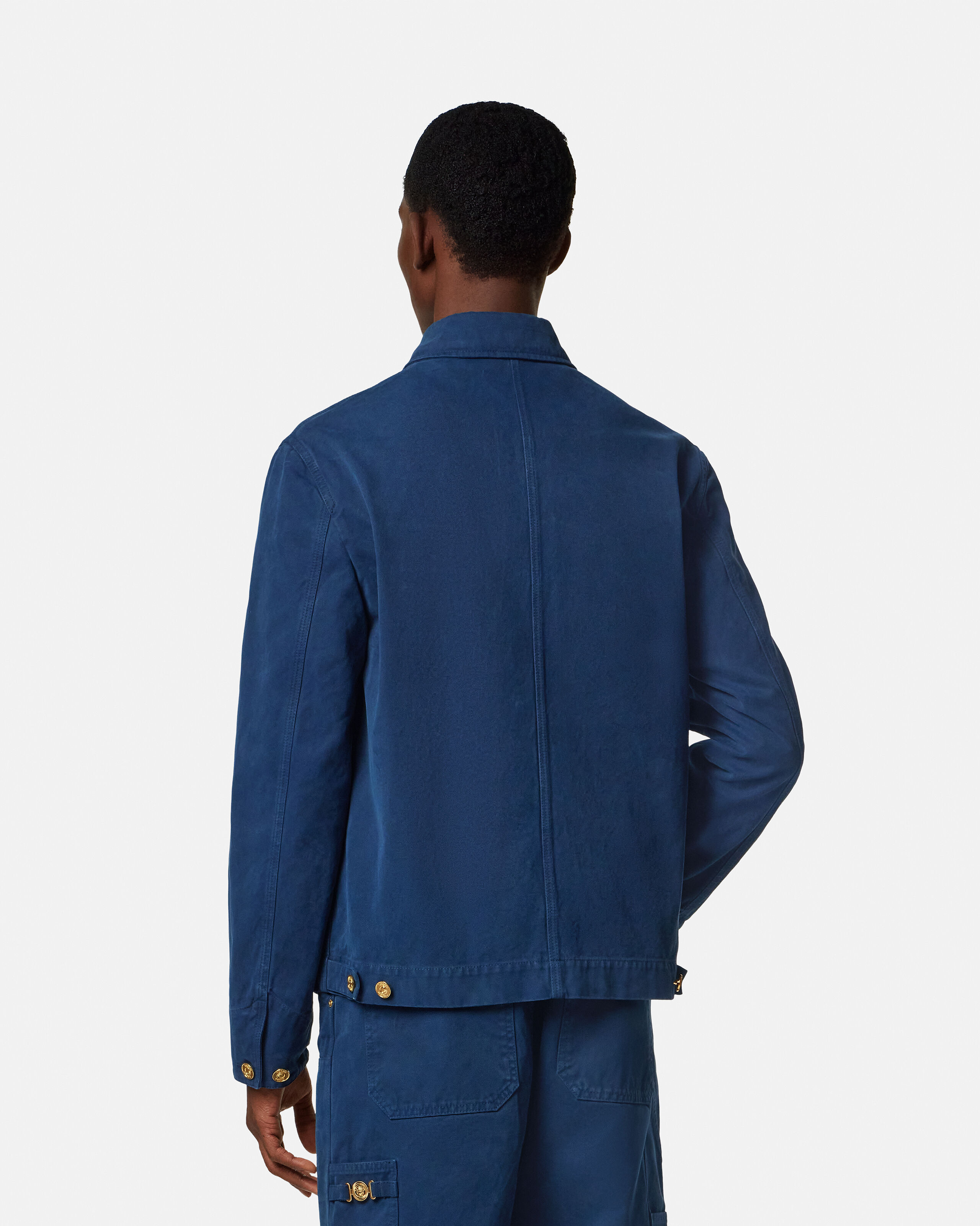 Overdyed Canvas Carpenter Jacket Blue | VERSACE US