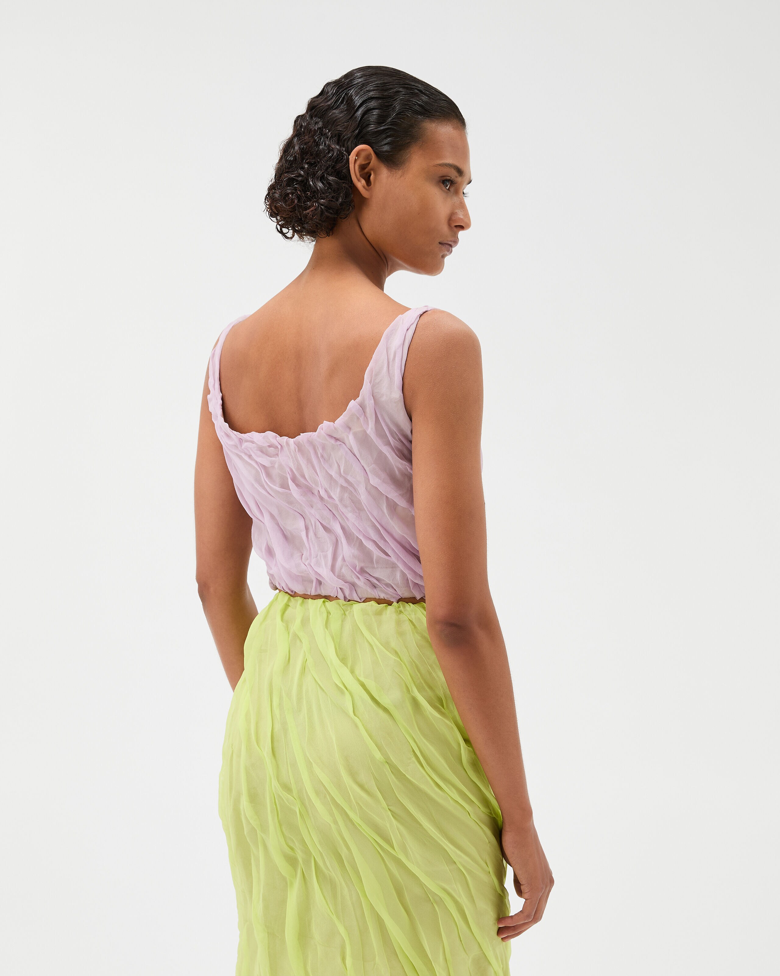 Silk-Chiffon Draped Top Purple | VERSACE US