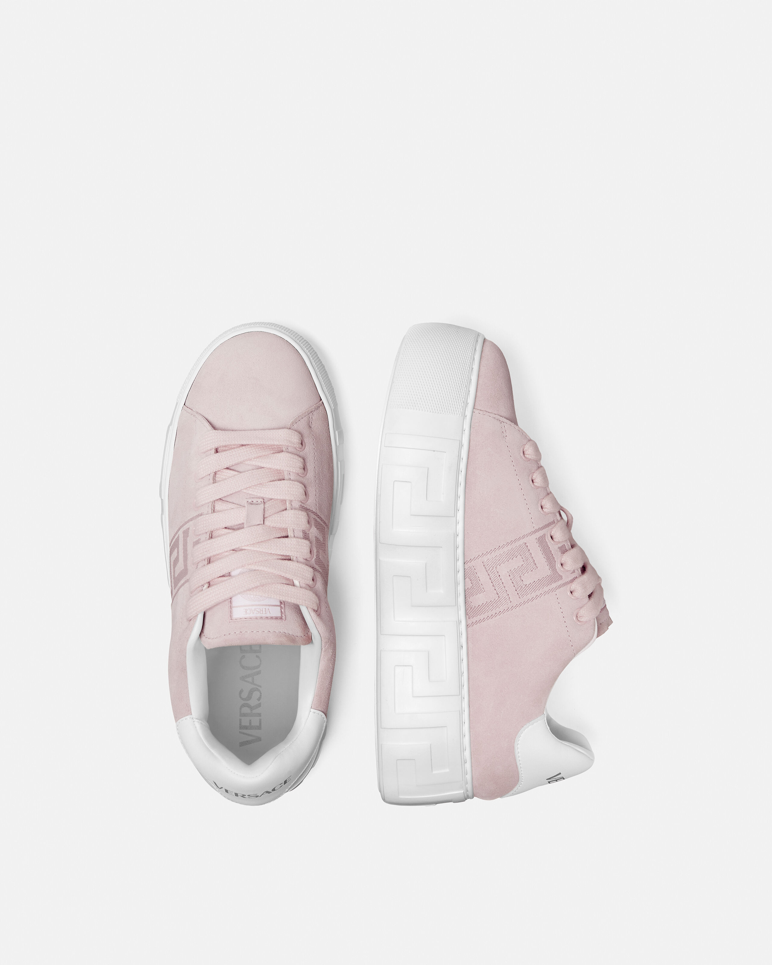 La Greca Suede Platform Sneakers Pink | VERSACE US