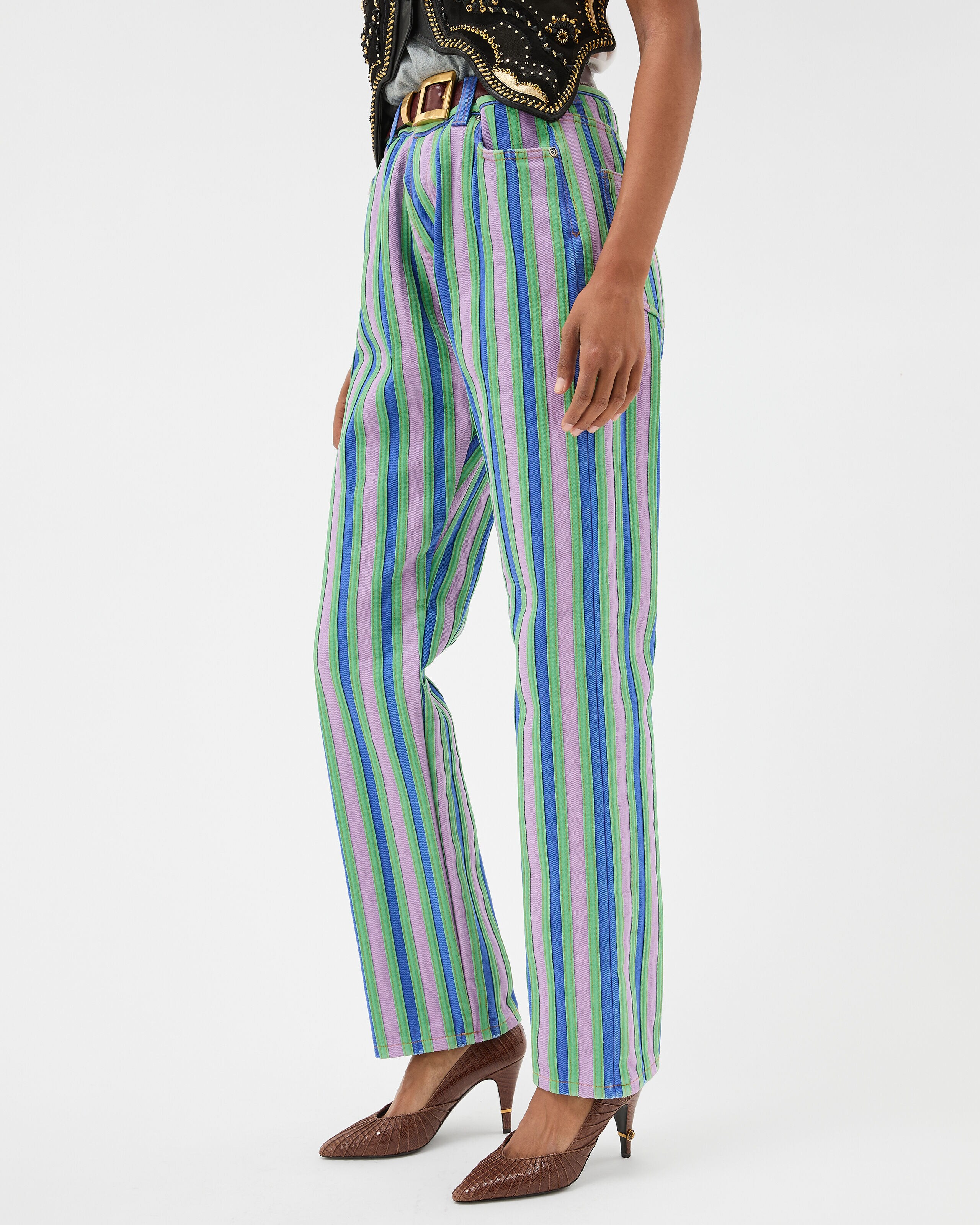 Striped Straight Jeans Purple,Blue | VERSACE US