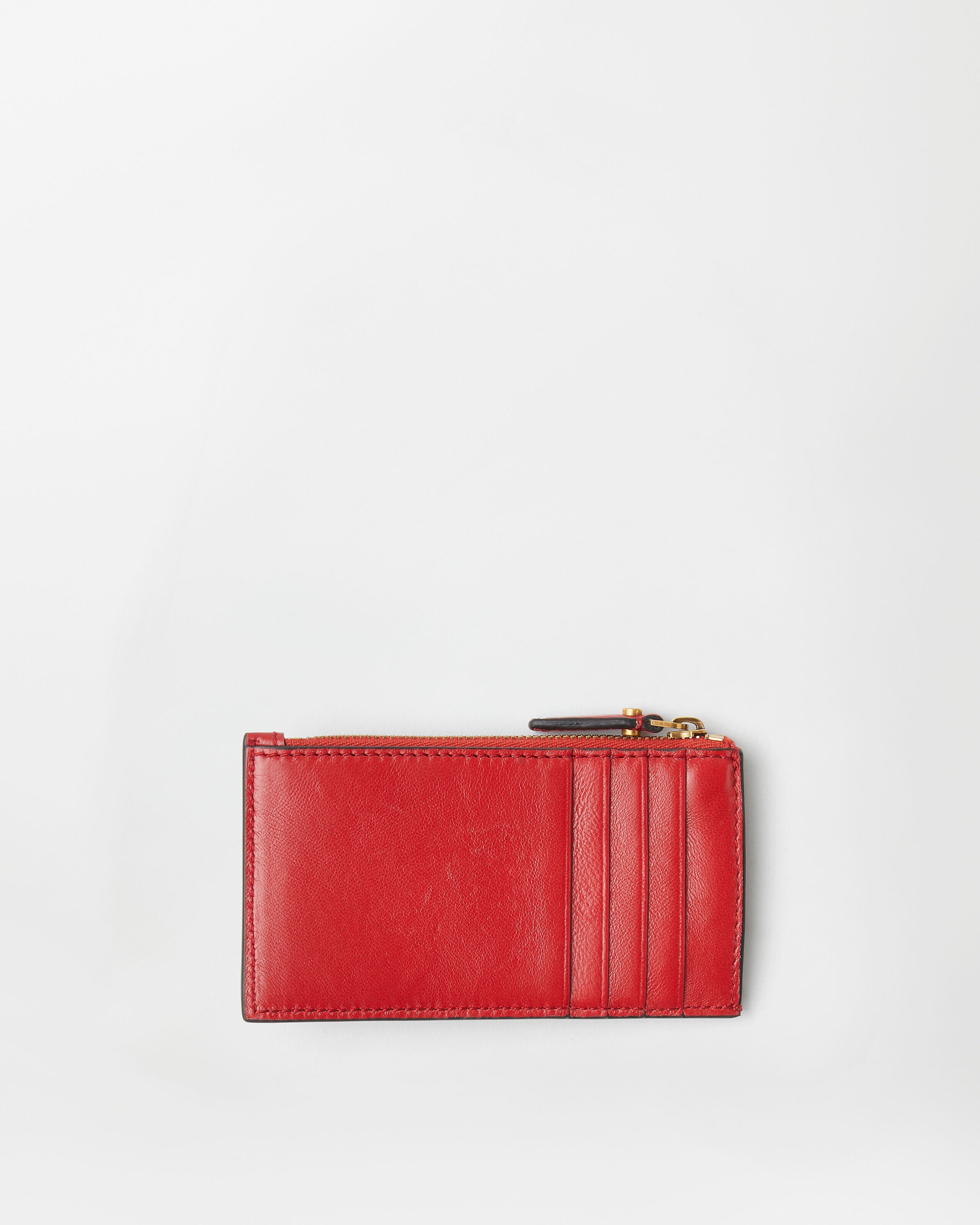Emblème Leather Zip Card Holder Red | VERSACE US