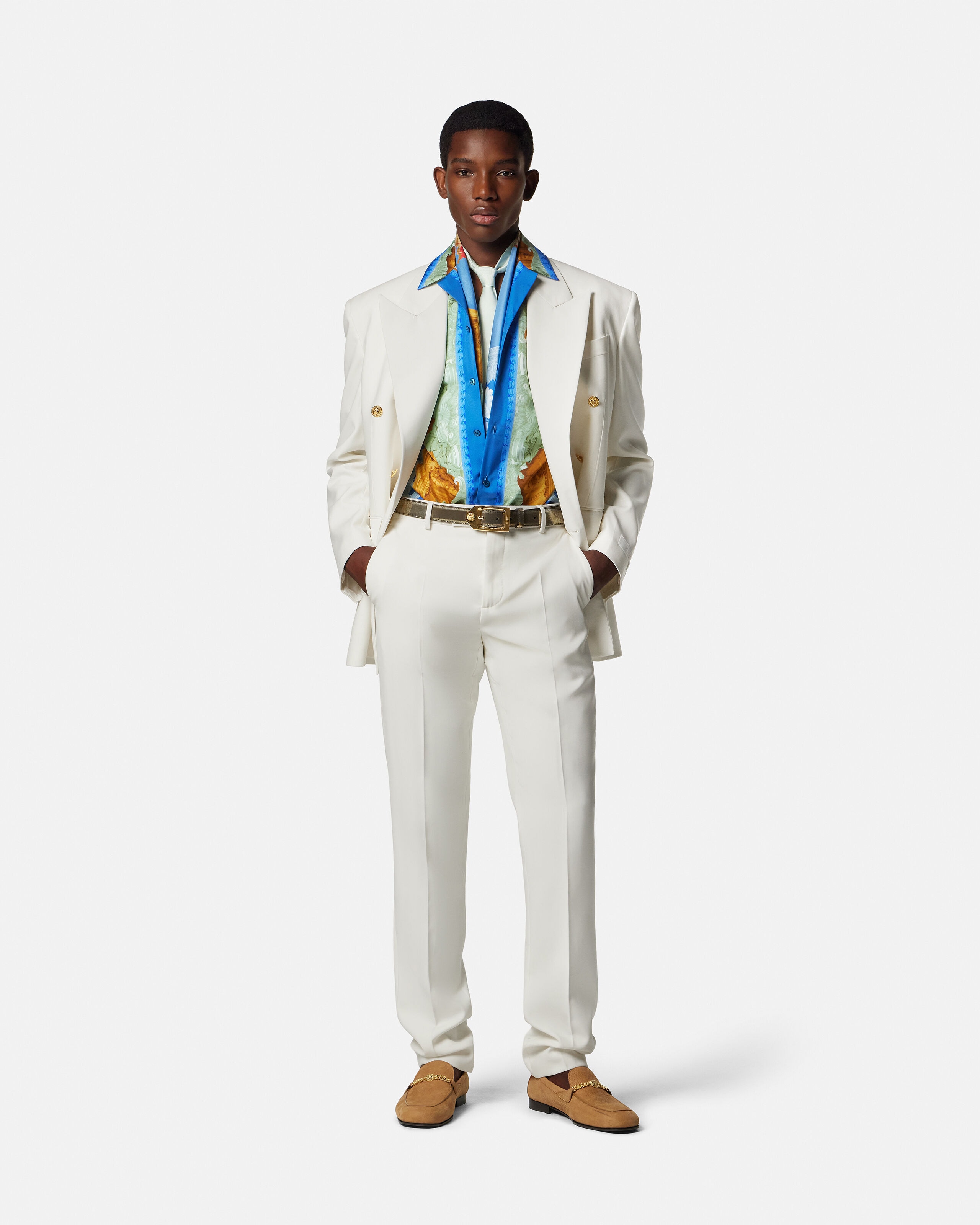 Wool Double-Breasted Blazer White | VERSACE
