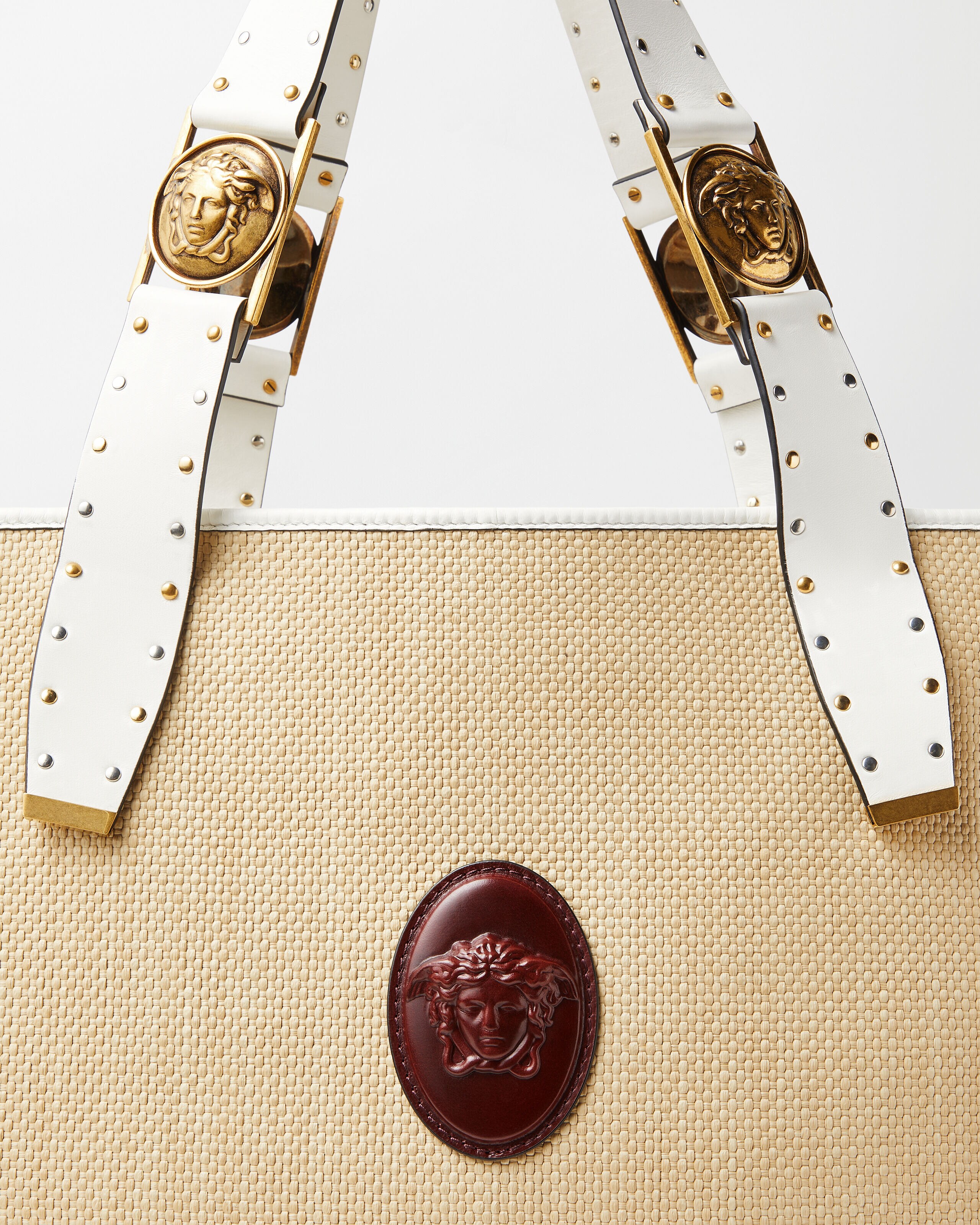 Rivière Large Raffia Tote Beige | VERSACE US