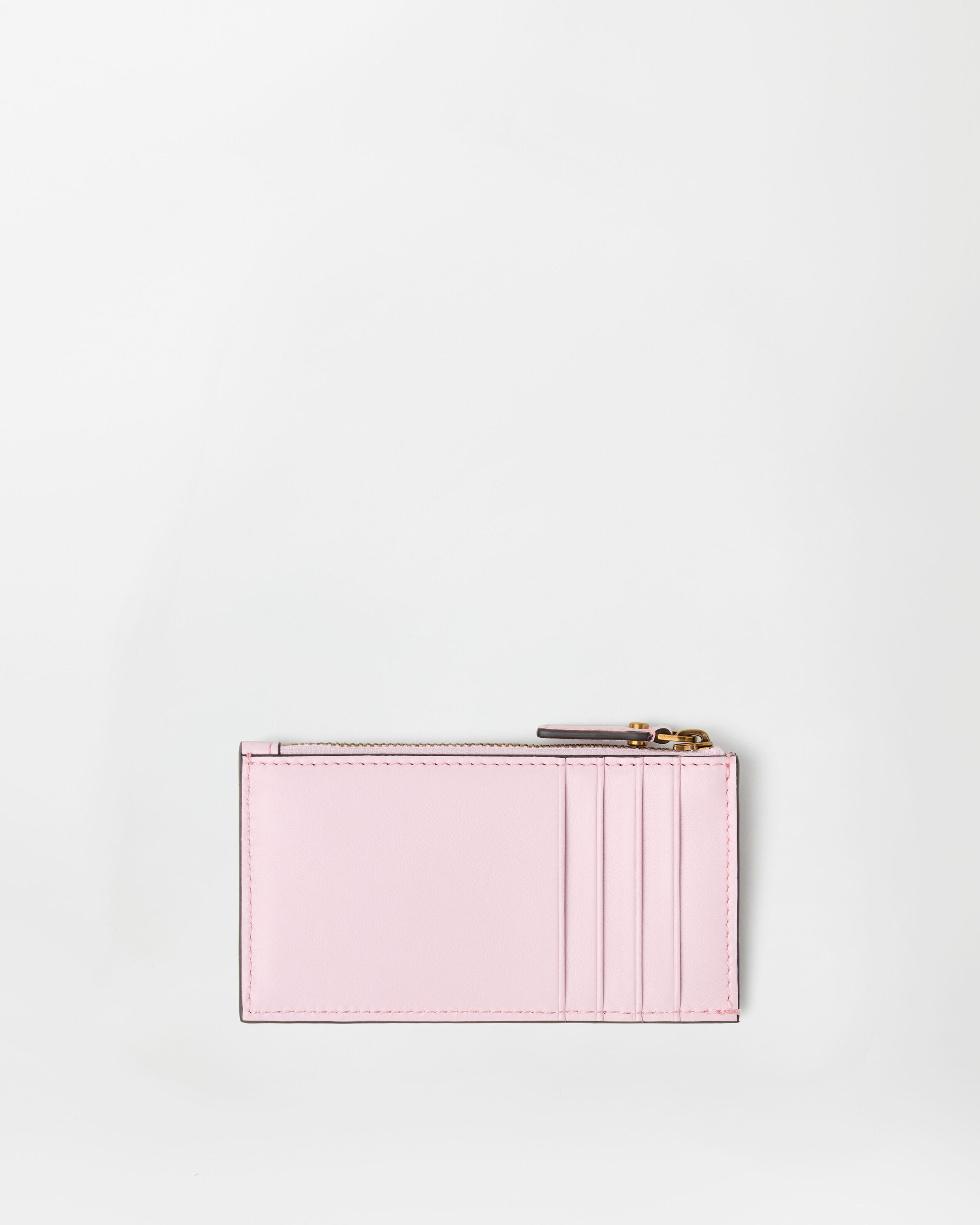 Emblème Leather Zip Card Holder Pink | VERSACE US