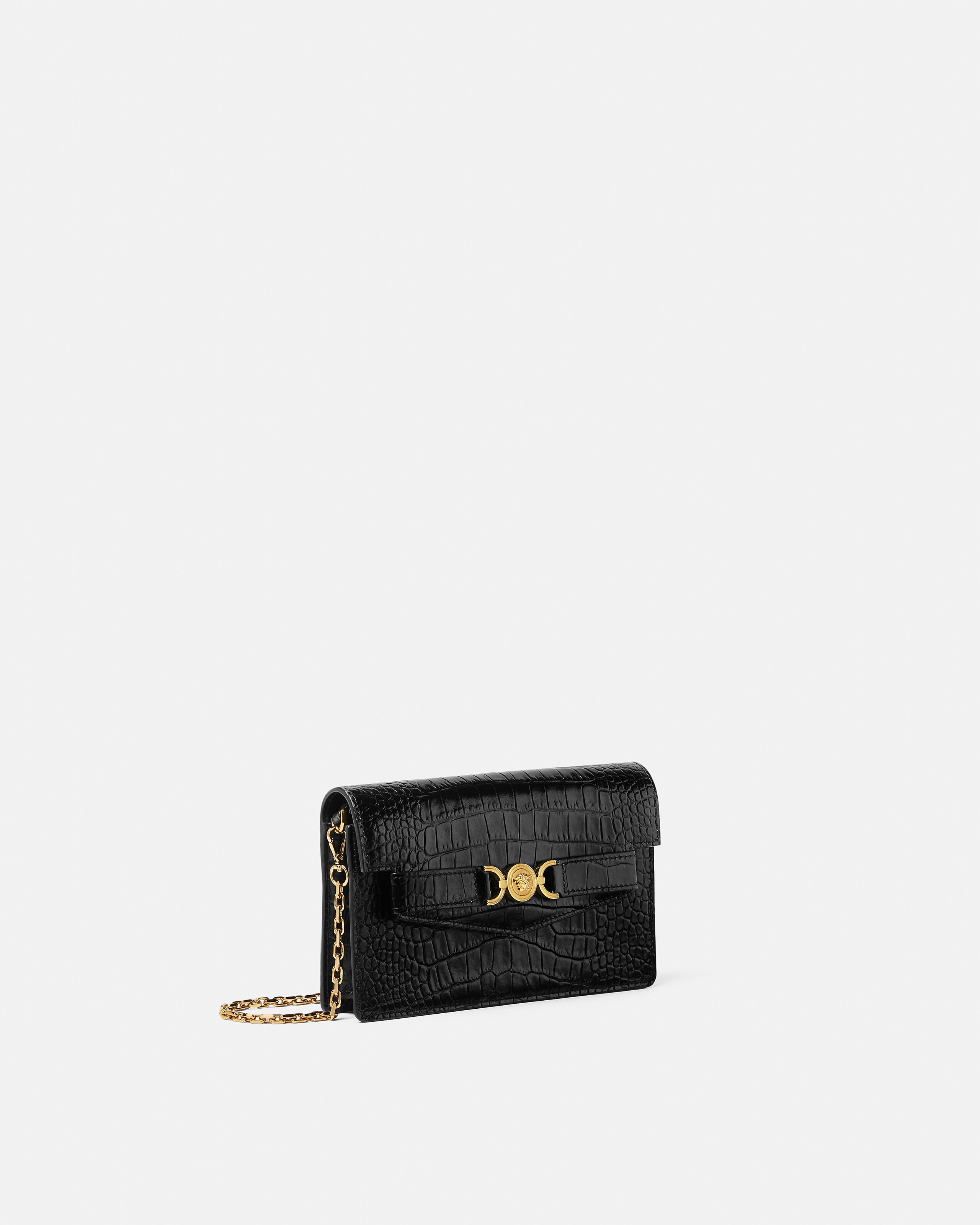 Medusa '95 Croc-Effect Clutch Black,Gold | VERSACE US