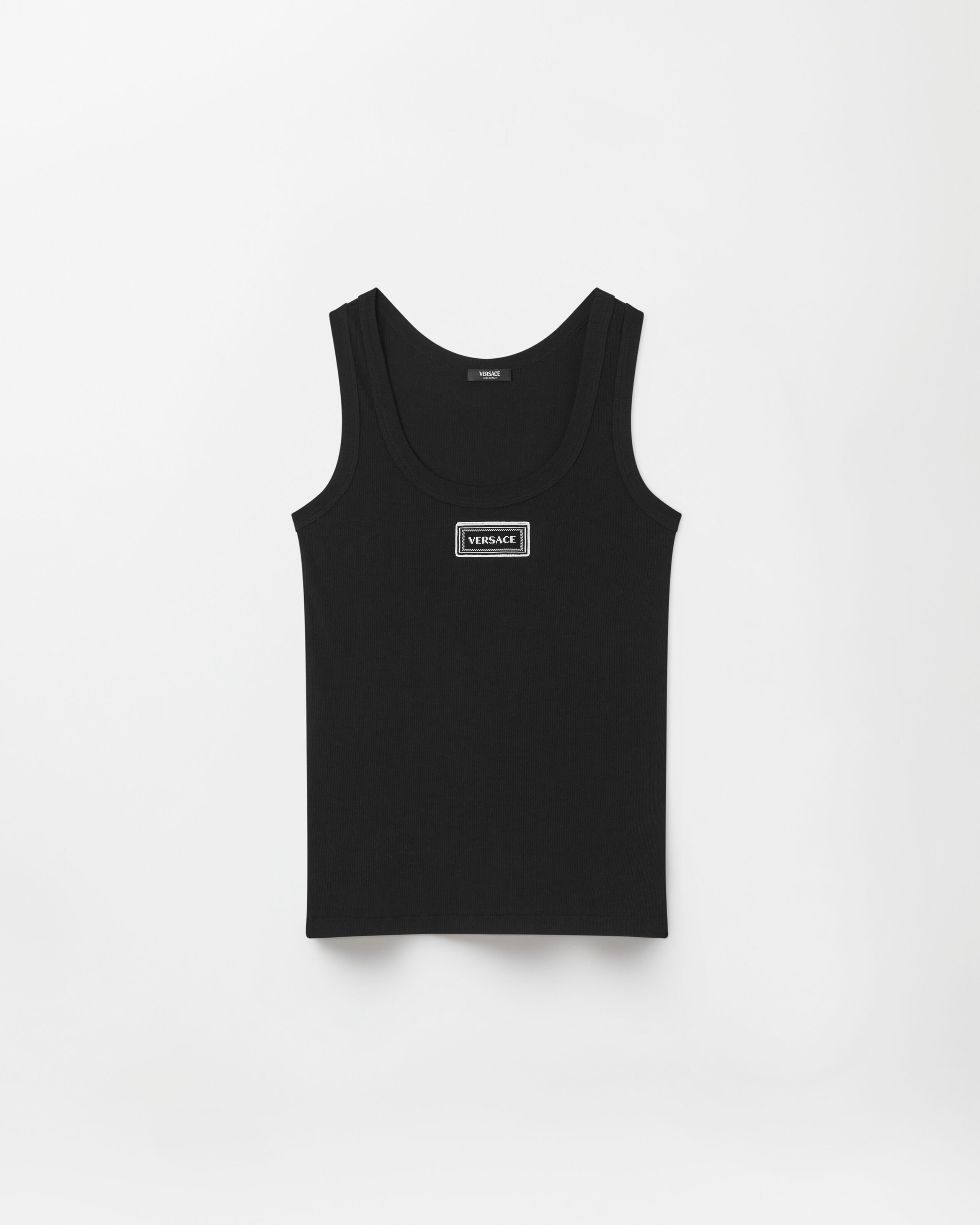 Ribbed Stretch Cotton Tank Top Black | VERSACE US