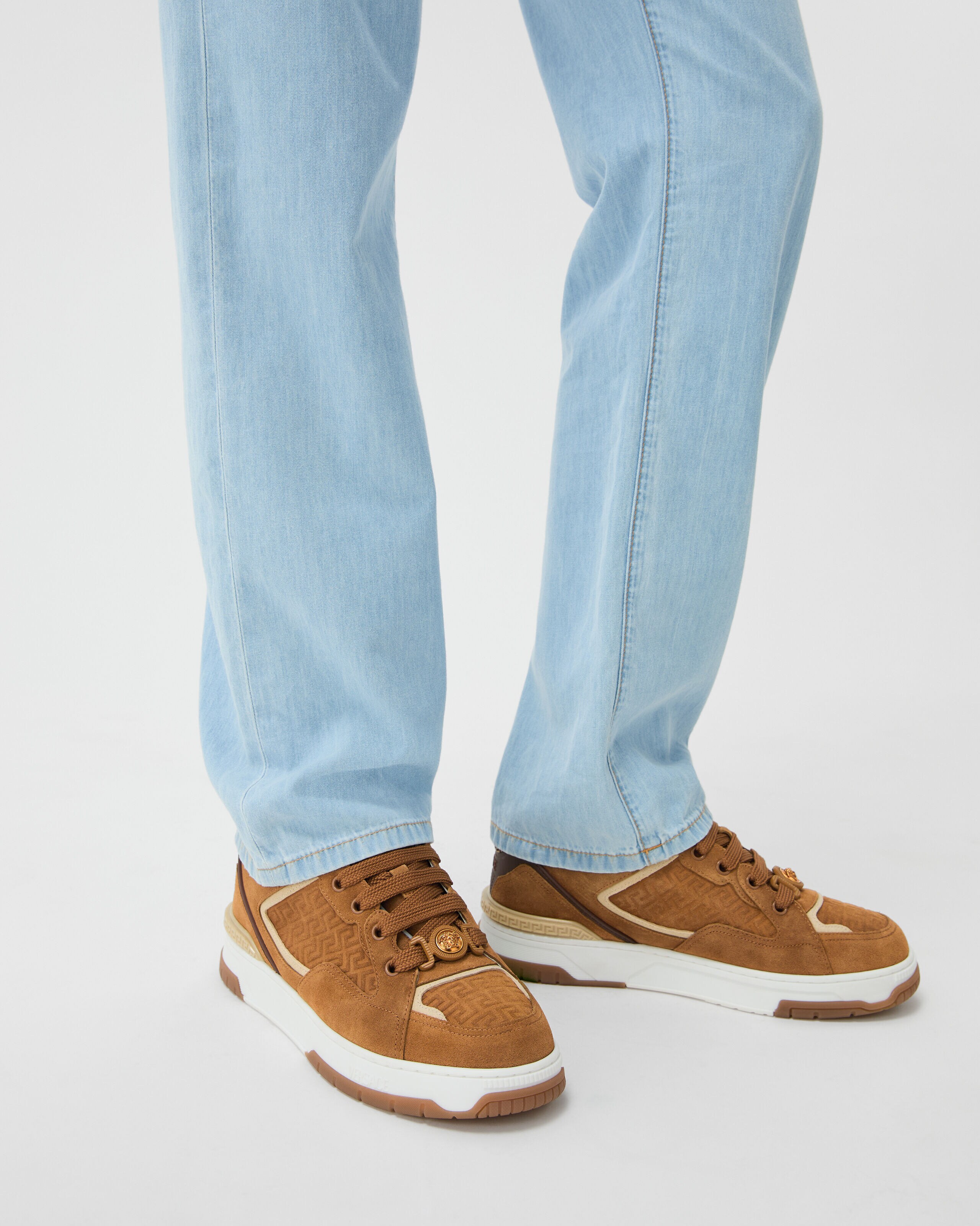 Biggie Basket Suede Sneakers Brown | VERSACE US
