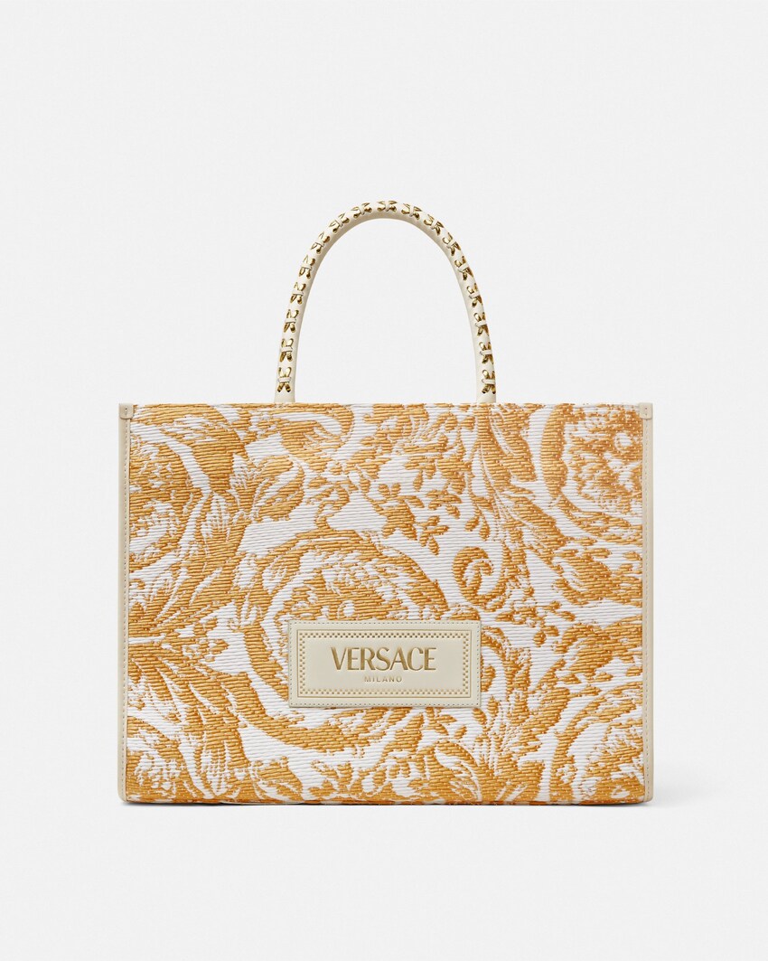 Versace Athena grand fourre-tout en raphia Blanc+Or 1