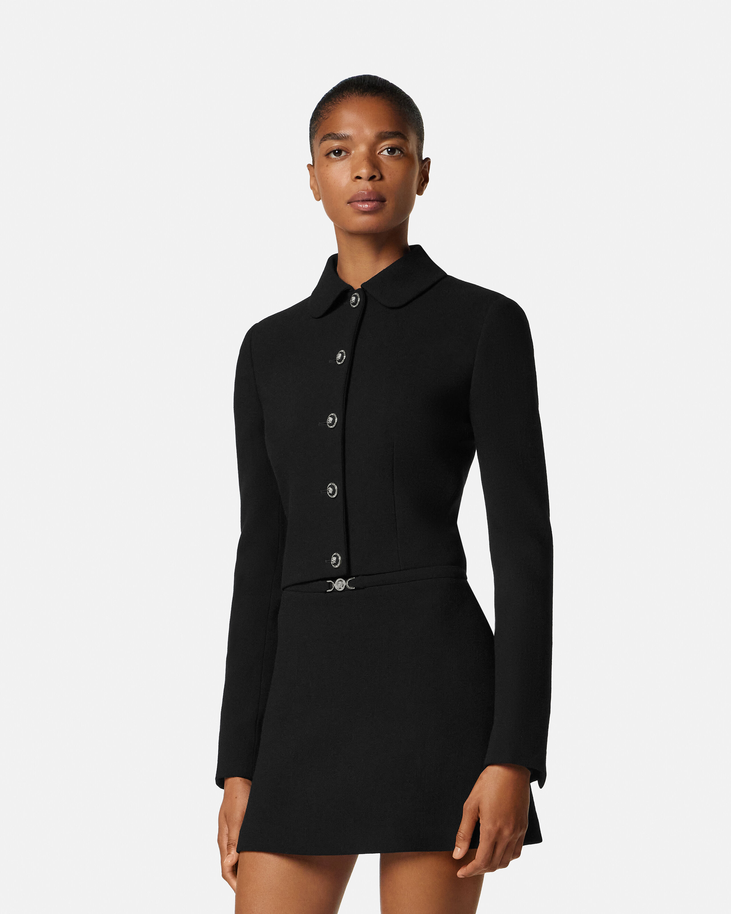 Double-Wool Crêpe Crop Jacket Black | VERSACE