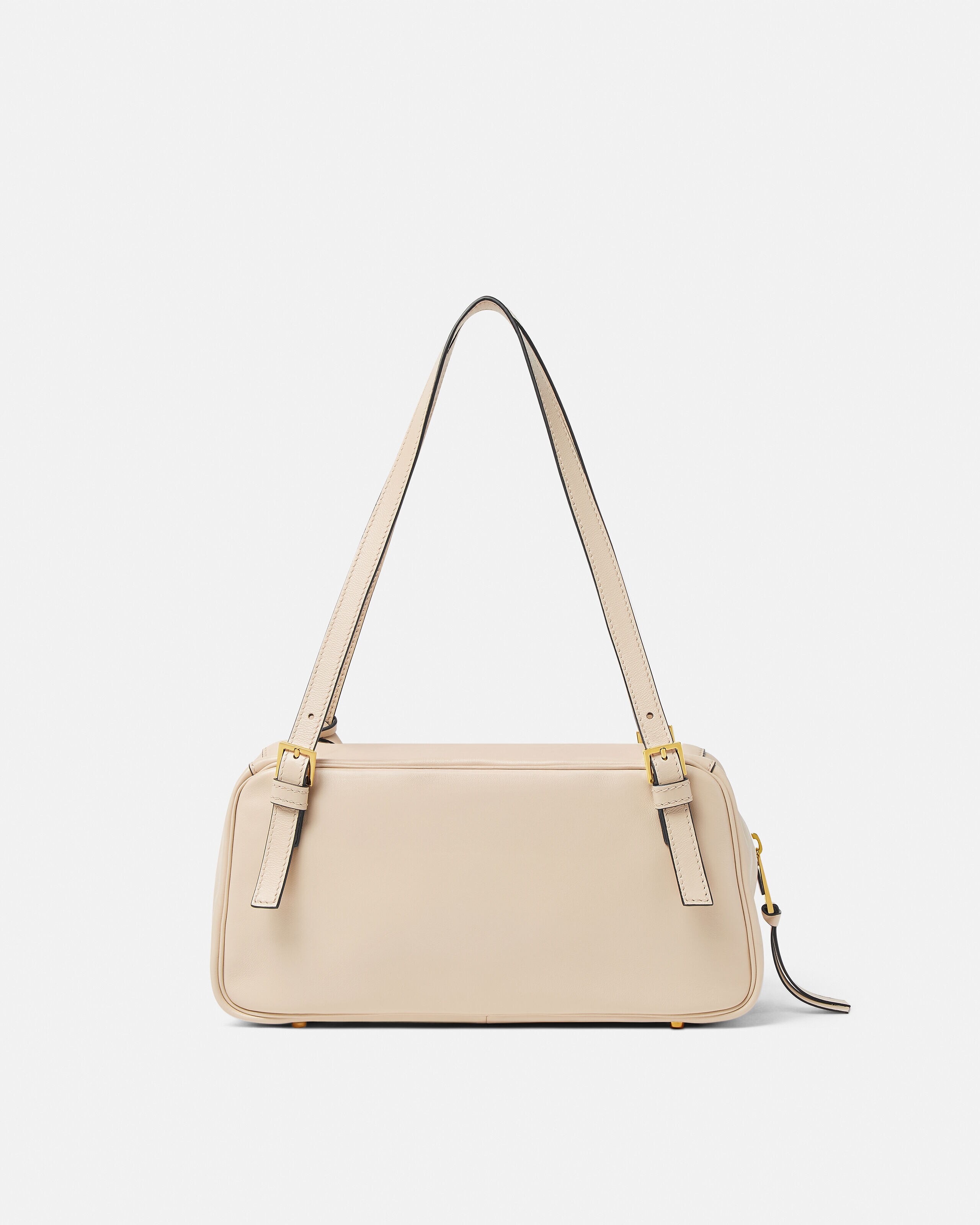 Versace Tag Large Nappa Bowling Bag Beige | VERSACE US