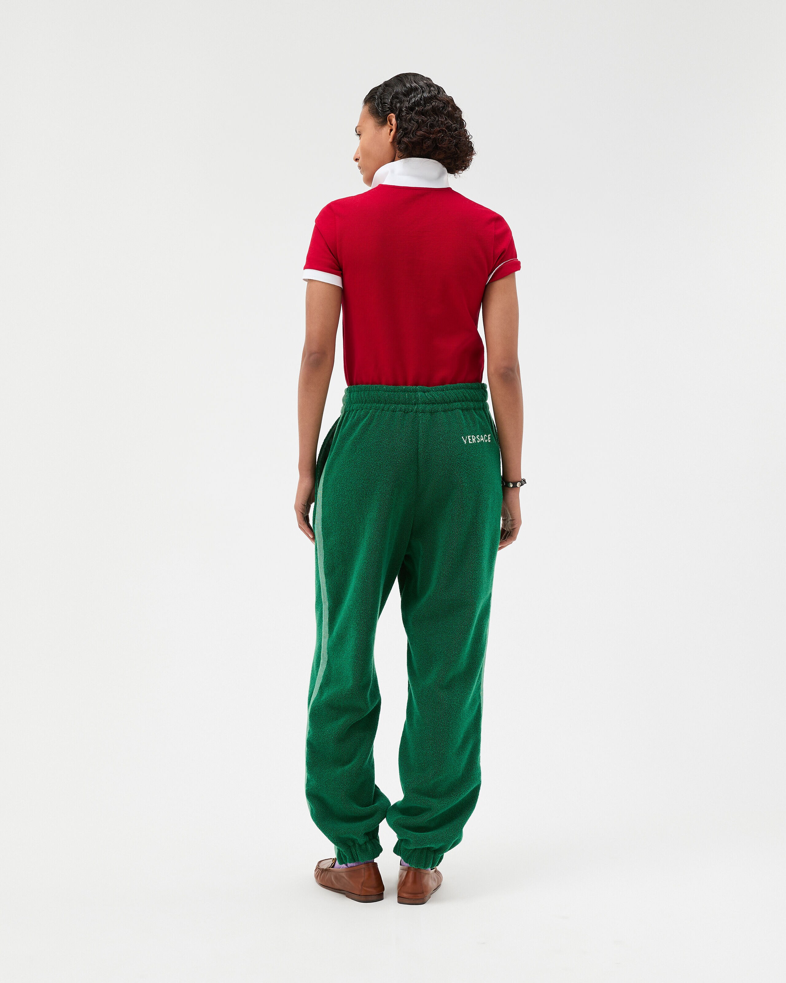 Cotton-Terry Jacquard Sweatpants Green | VERSACE US