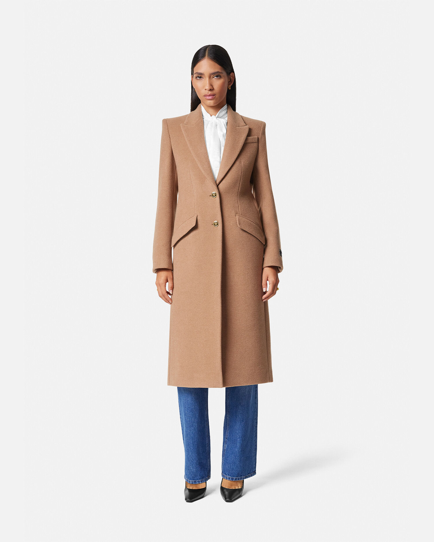 Women's single breasted camel 2025 wool coat