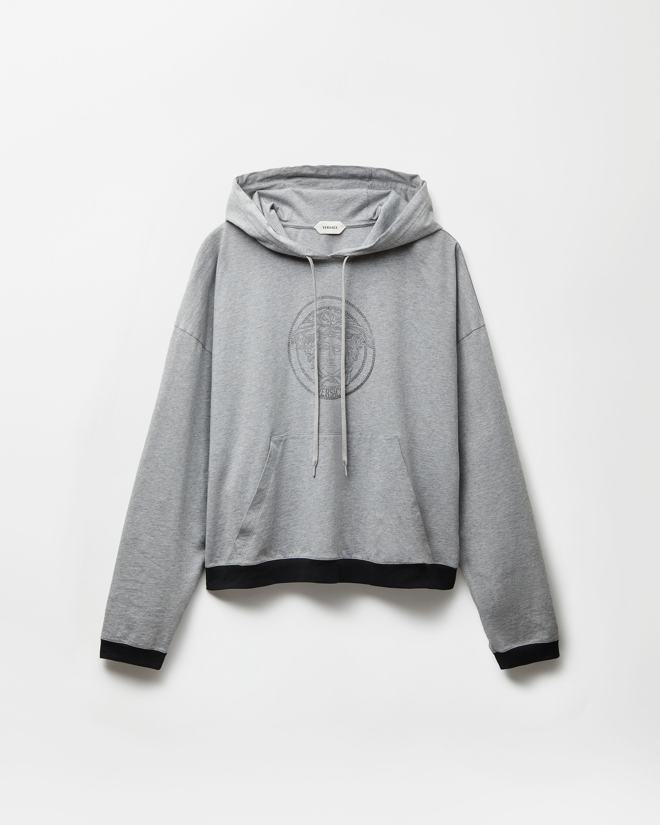 Printed Cotton-Jersey Hoodie Gray | VERSACE
