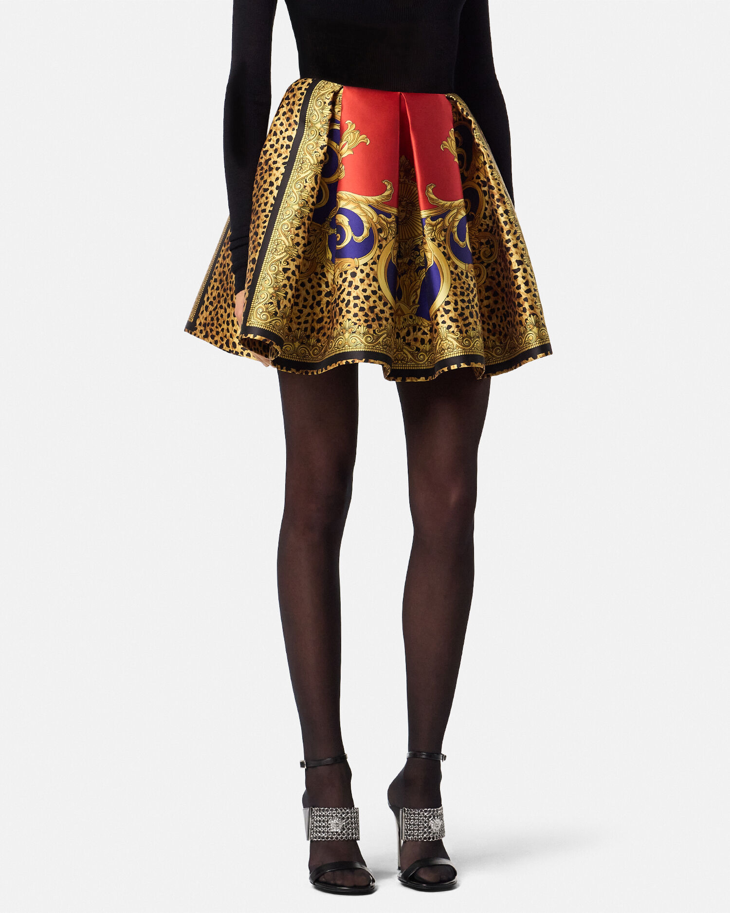 Cheetah Barocco Silk Duchesse Ballet Skirt Red,Gold | VERSACE US