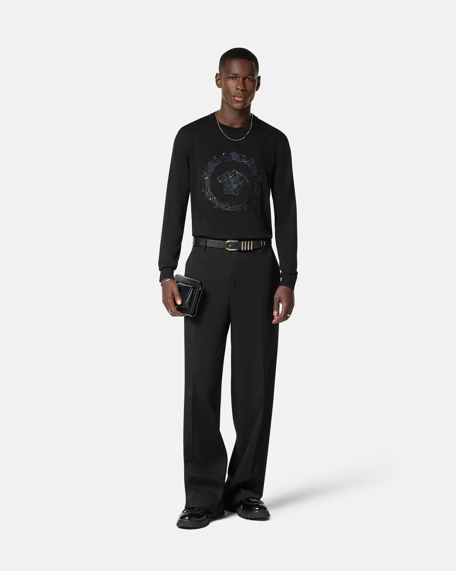Maglia Medusa Cartouche ricamata Nero VERSACE IT