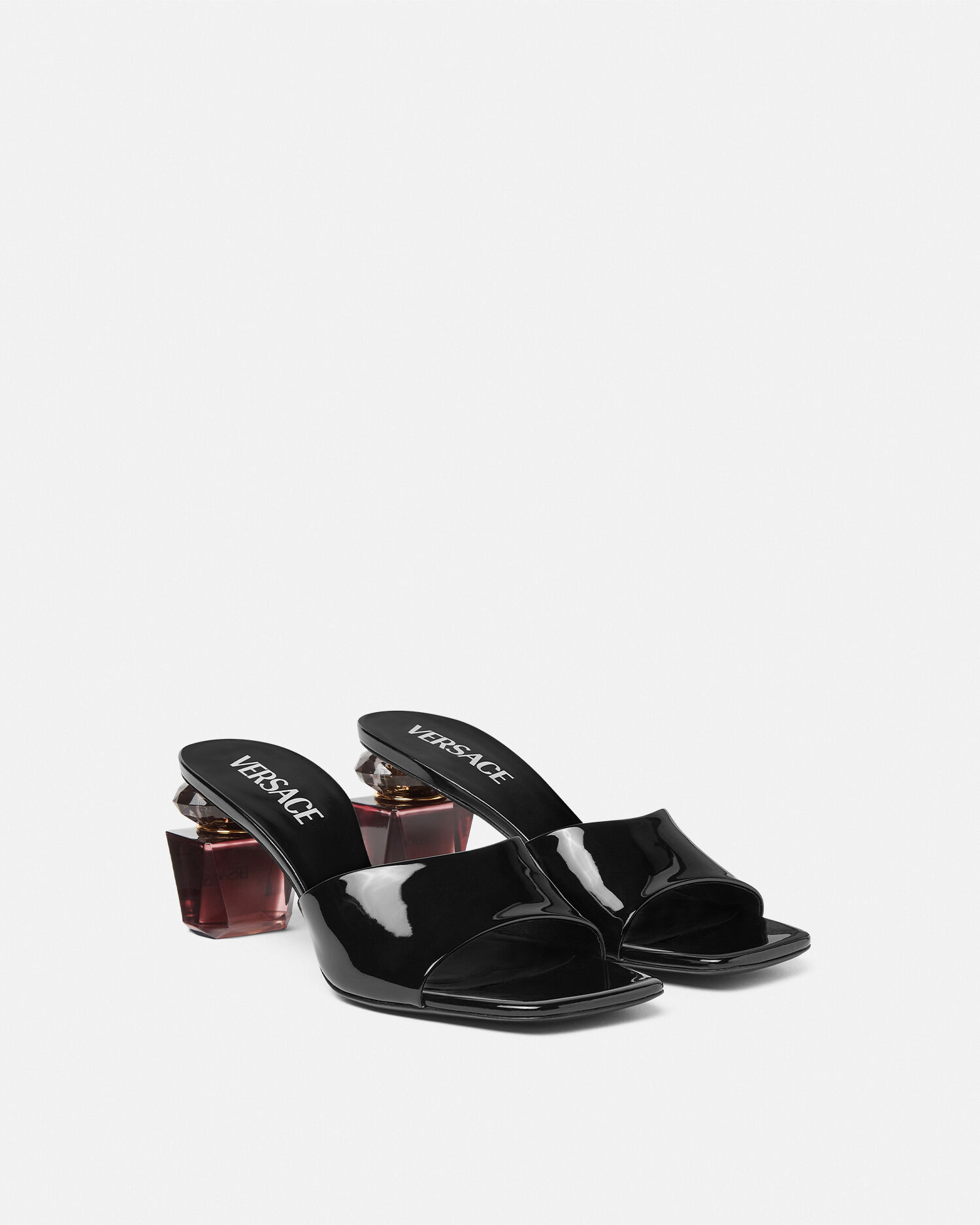 Bright Crystal Patent Mules 70 mm | VERSACE US