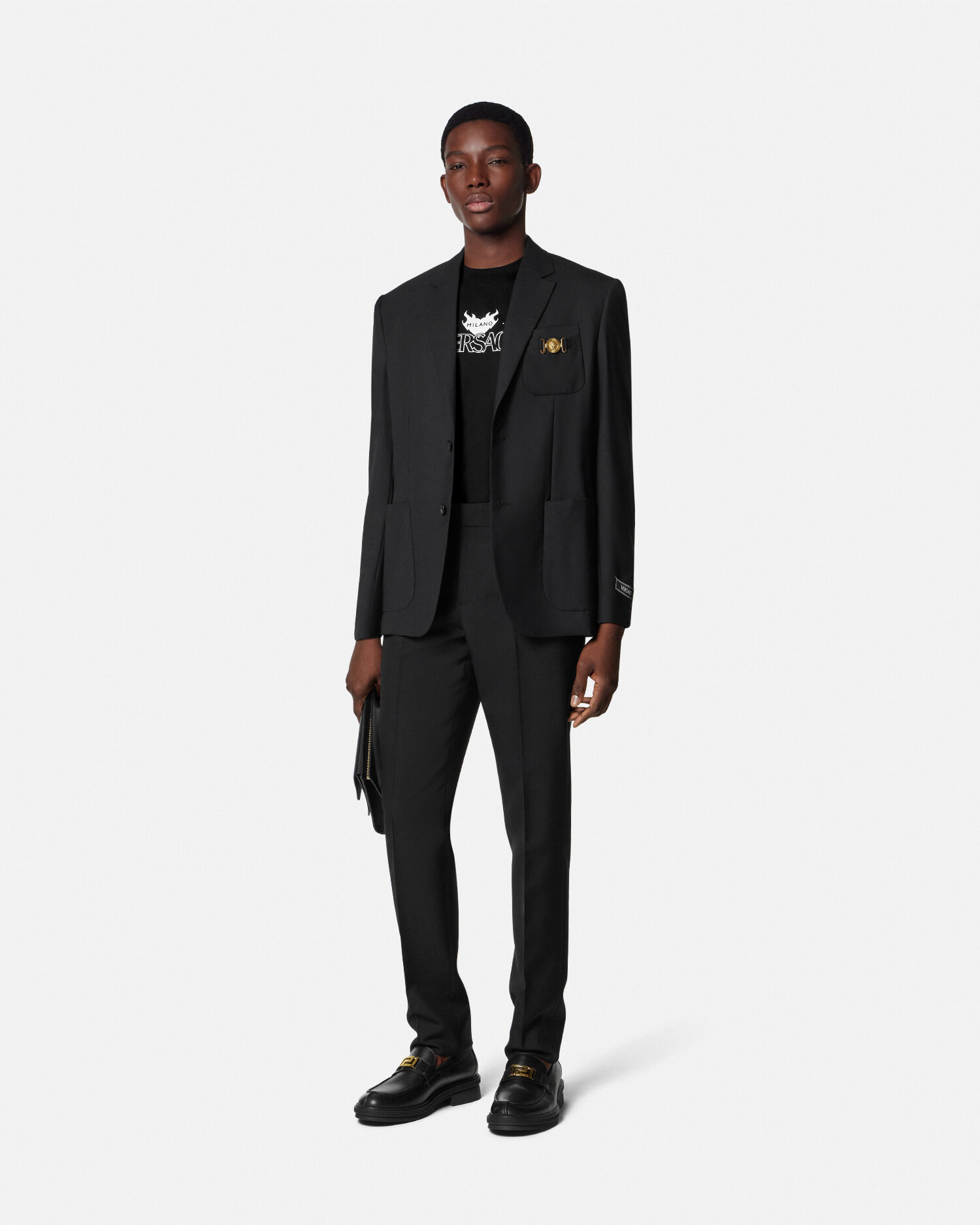 Printed Cotton-Jersey T-Shirt Black,Print | VERSACE ZA