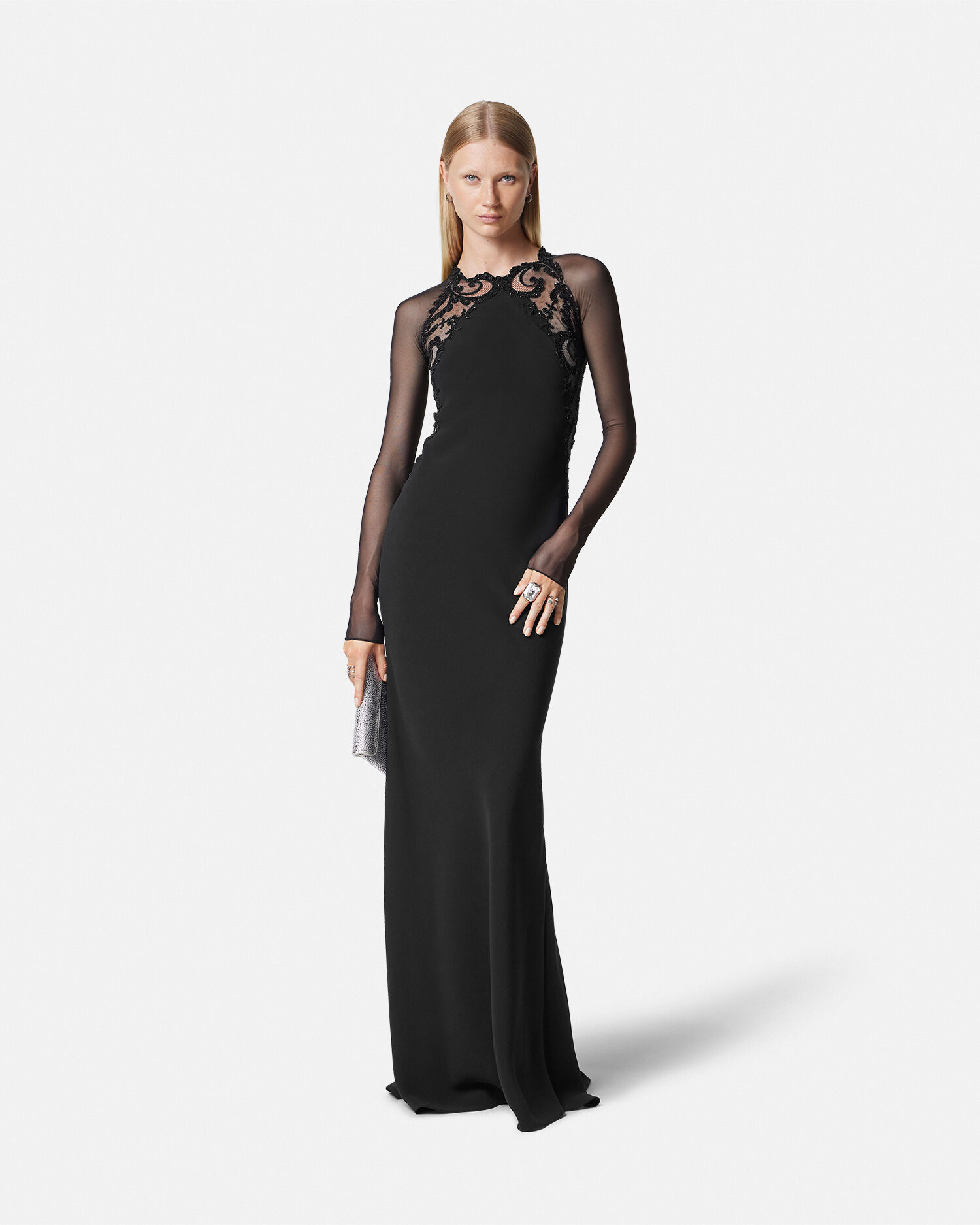 Robe de soir e en dentelle Barocco Noir VERSACE FR